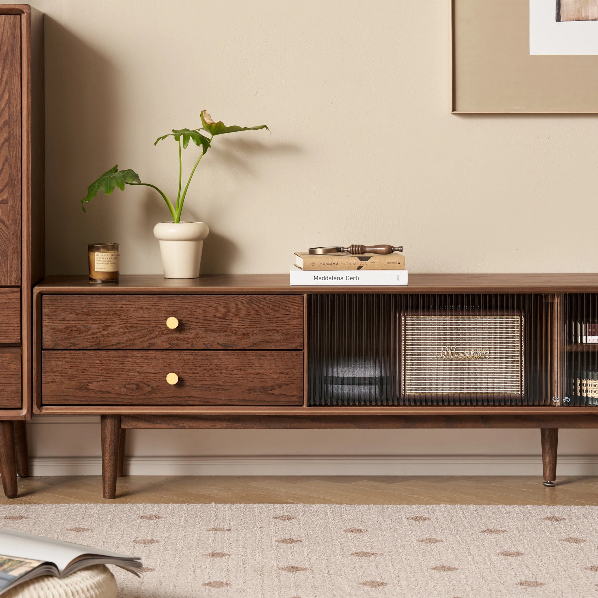 Solidwood Danya Entertainment Unit with Glass Doors, 200cm