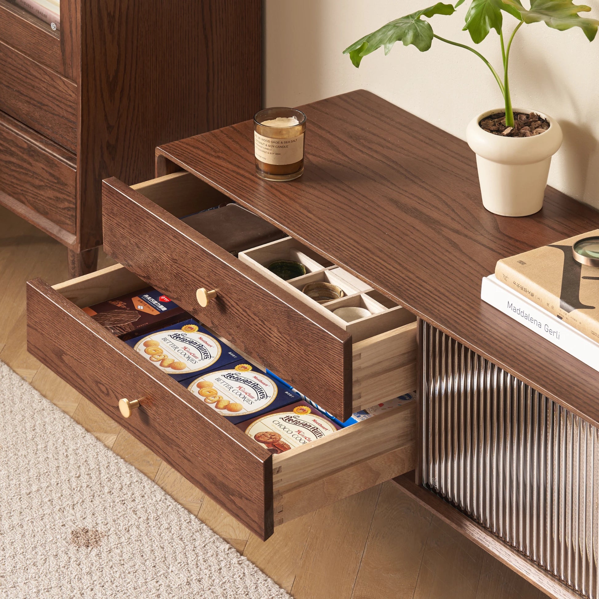 Solidwood Danya Entertainment Unit with Glass Doors, 200cm