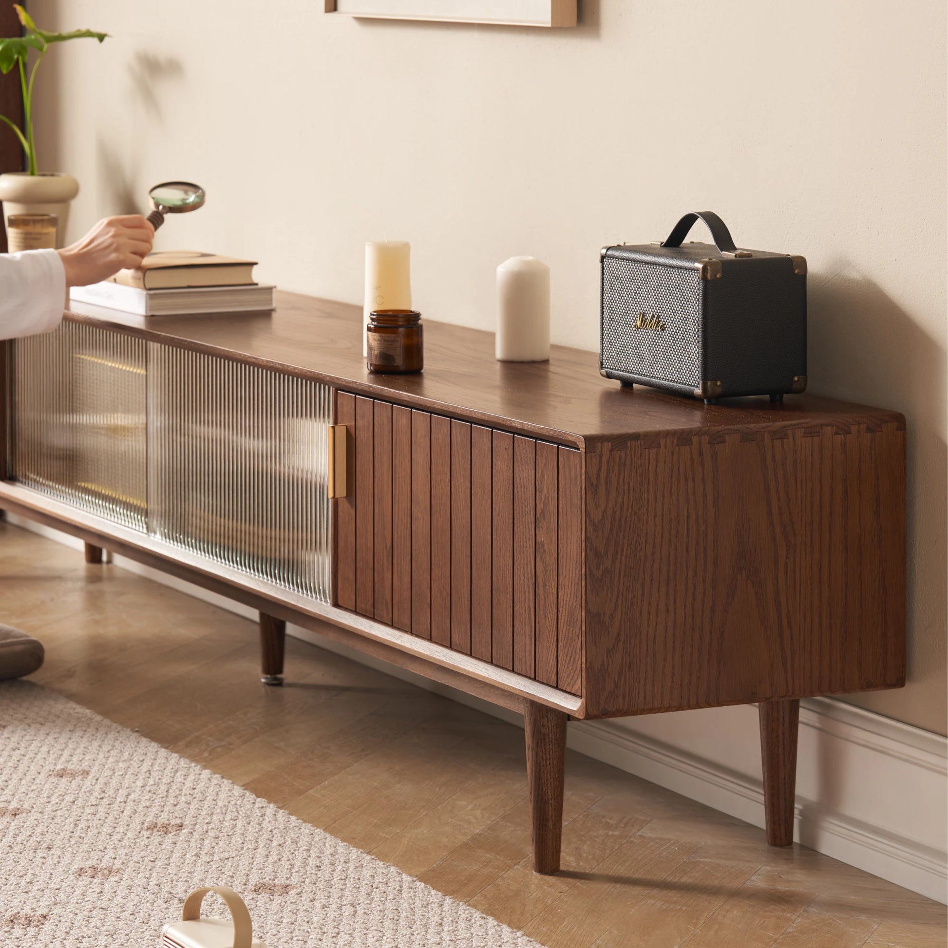 Solidwood Danya Entertainment Unit with Glass Doors, 200cm