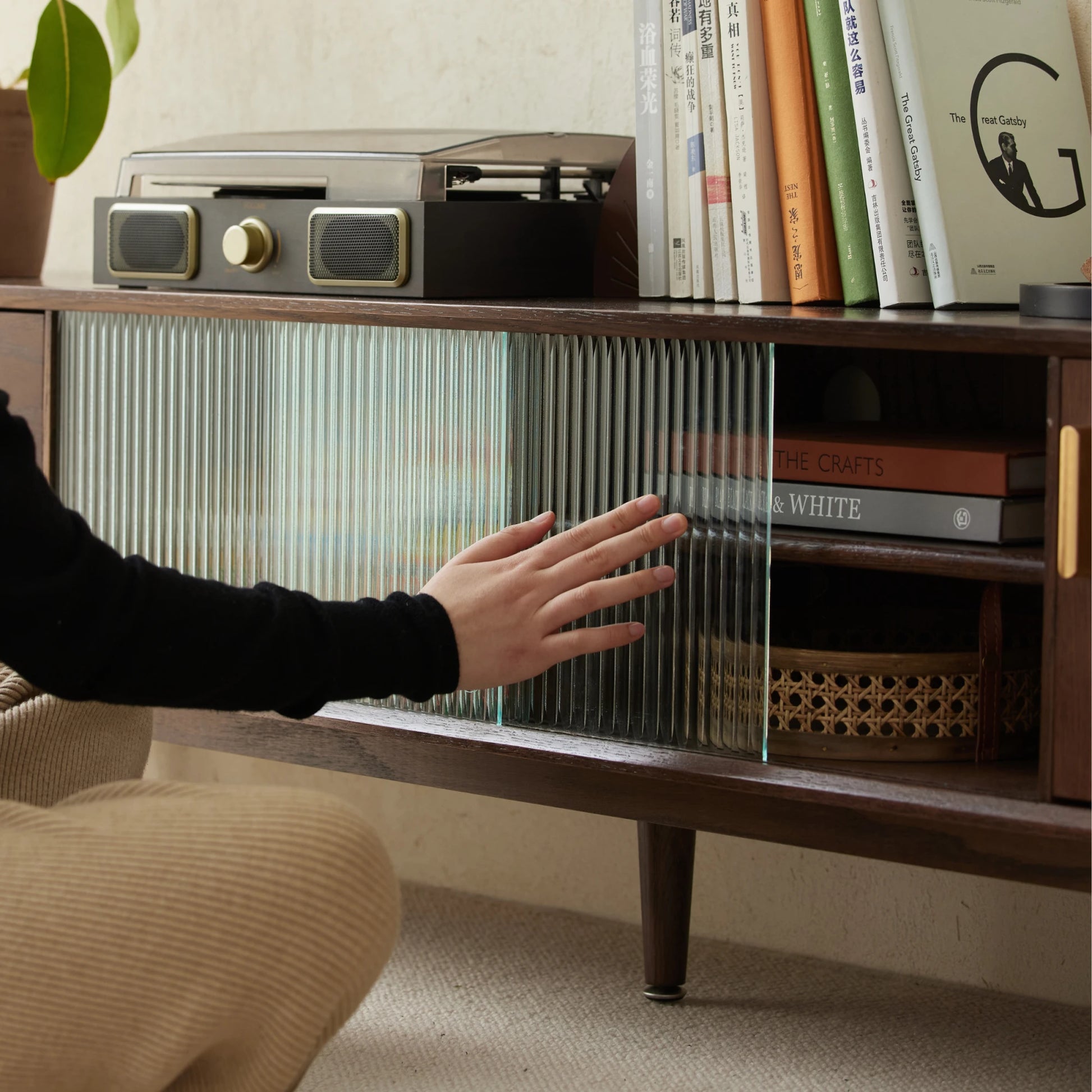 Solidwood Danya Entertainment Unit with Glass Doors, 200cm
