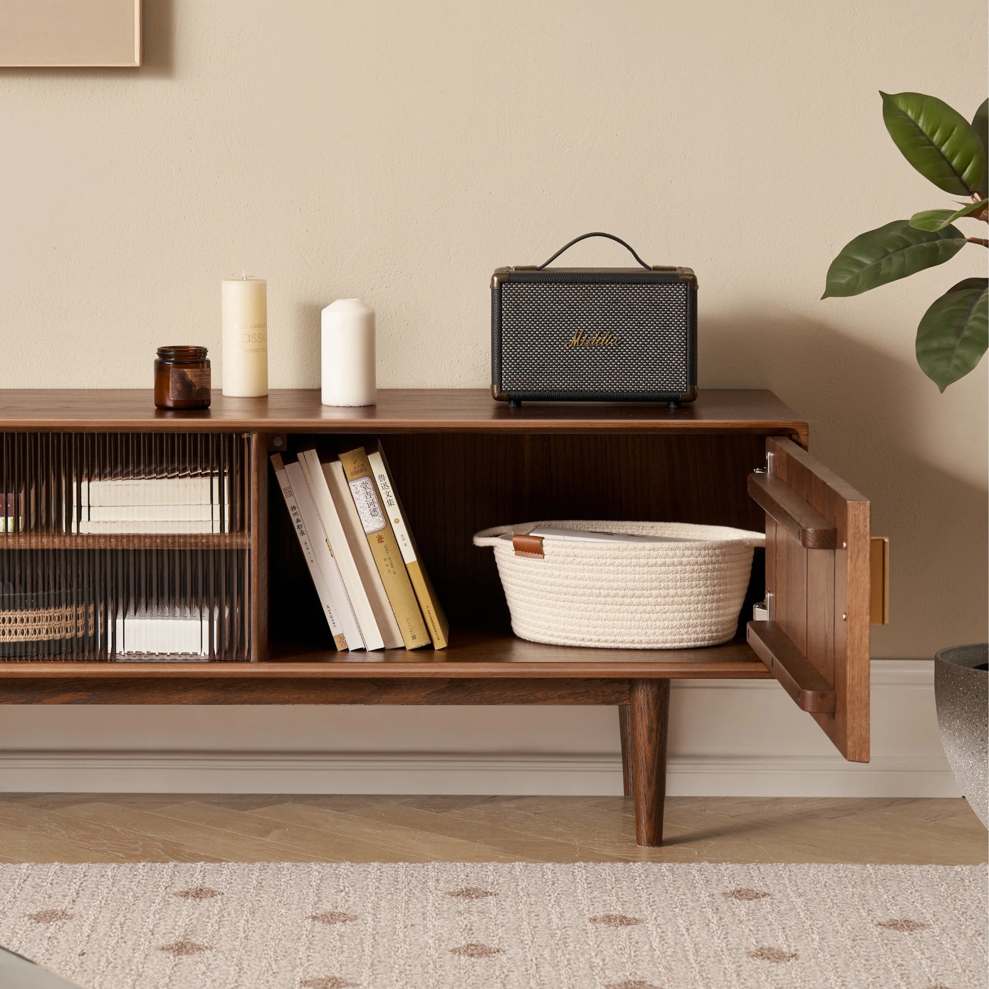 Solidwood Danya Entertainment Unit with Glass Doors, 200cm