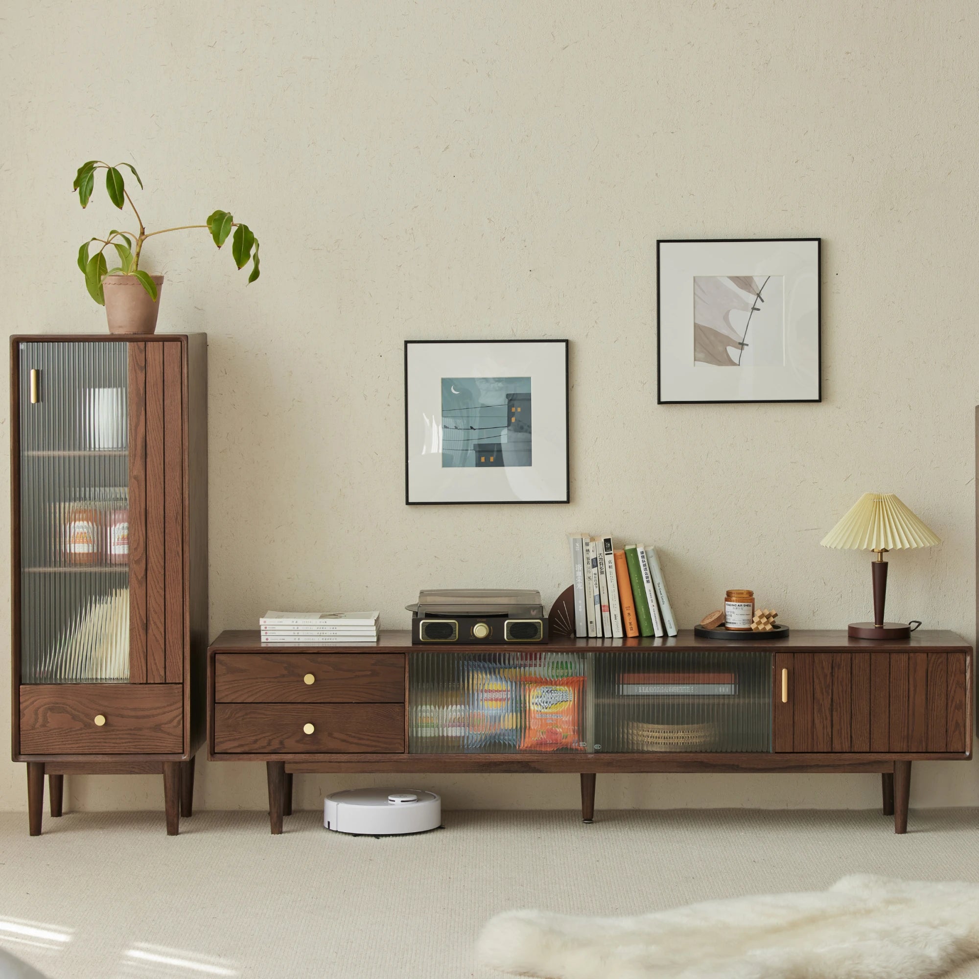 Solidwood Danya Entertainment Unit with Glass Doors, 200cm