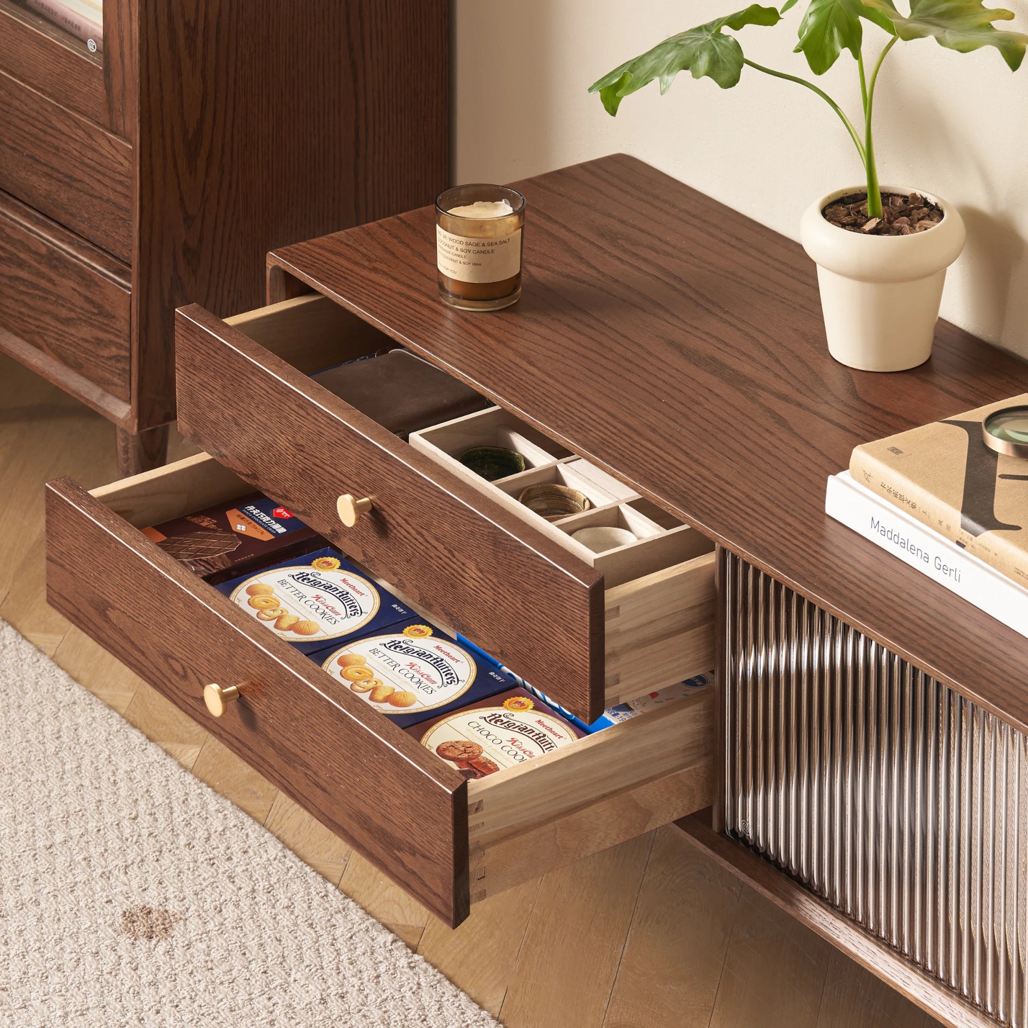 Solidwood Danya Entertainment Unit with Glass Doors, 220cm