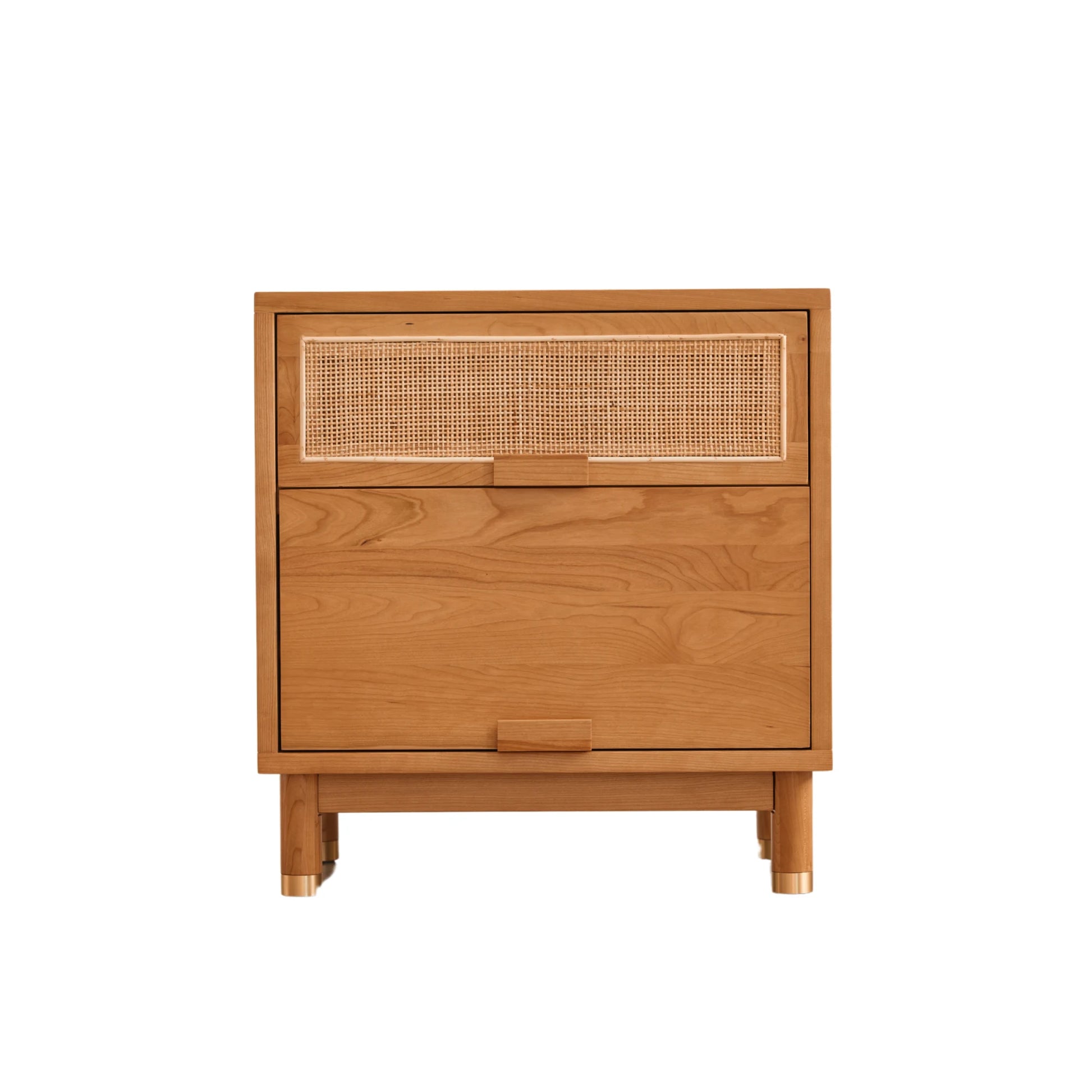 Solidwood Quartz Cherry Bedside Table with Rattan