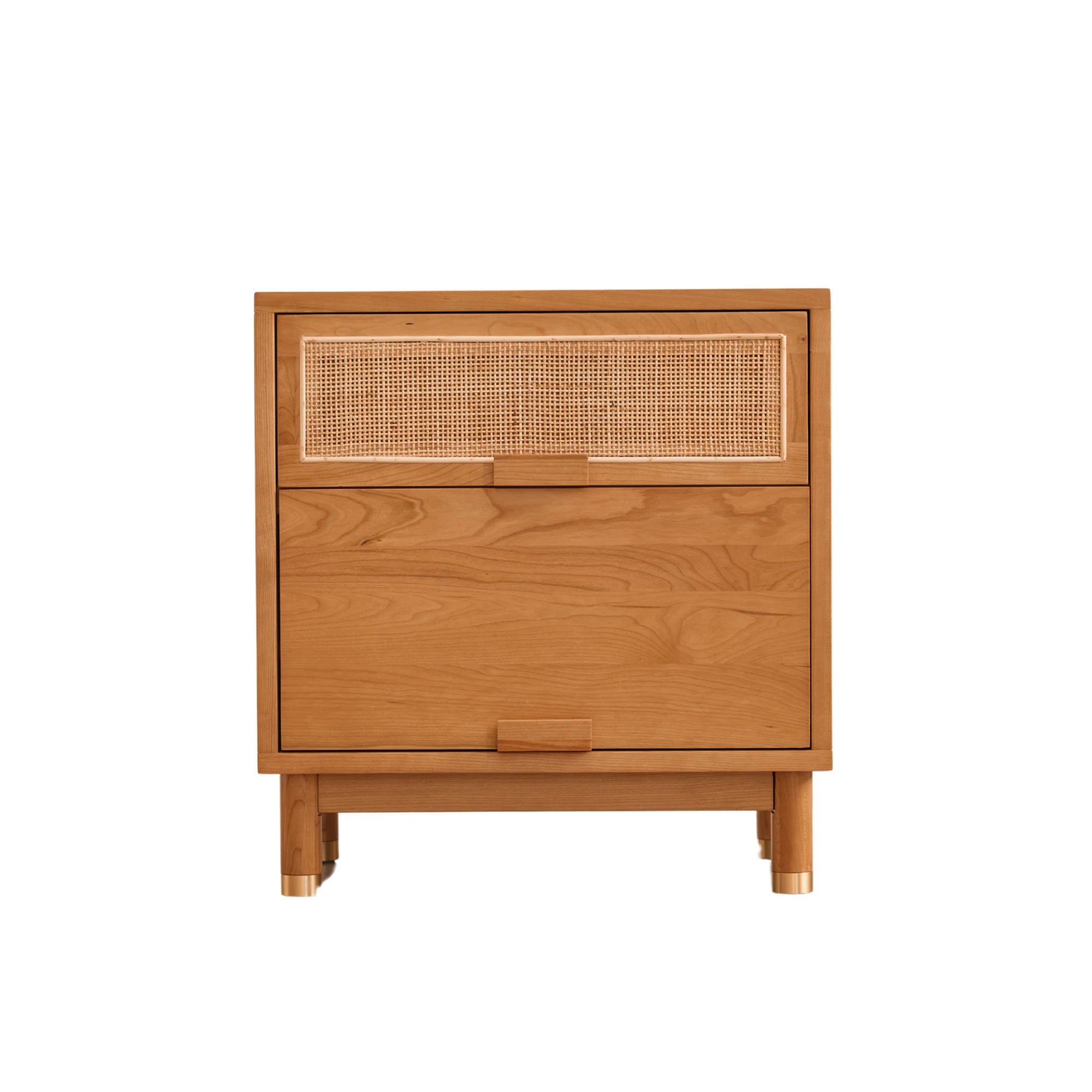 Solidwood Quartz Cherry Bedside Table with Rattan