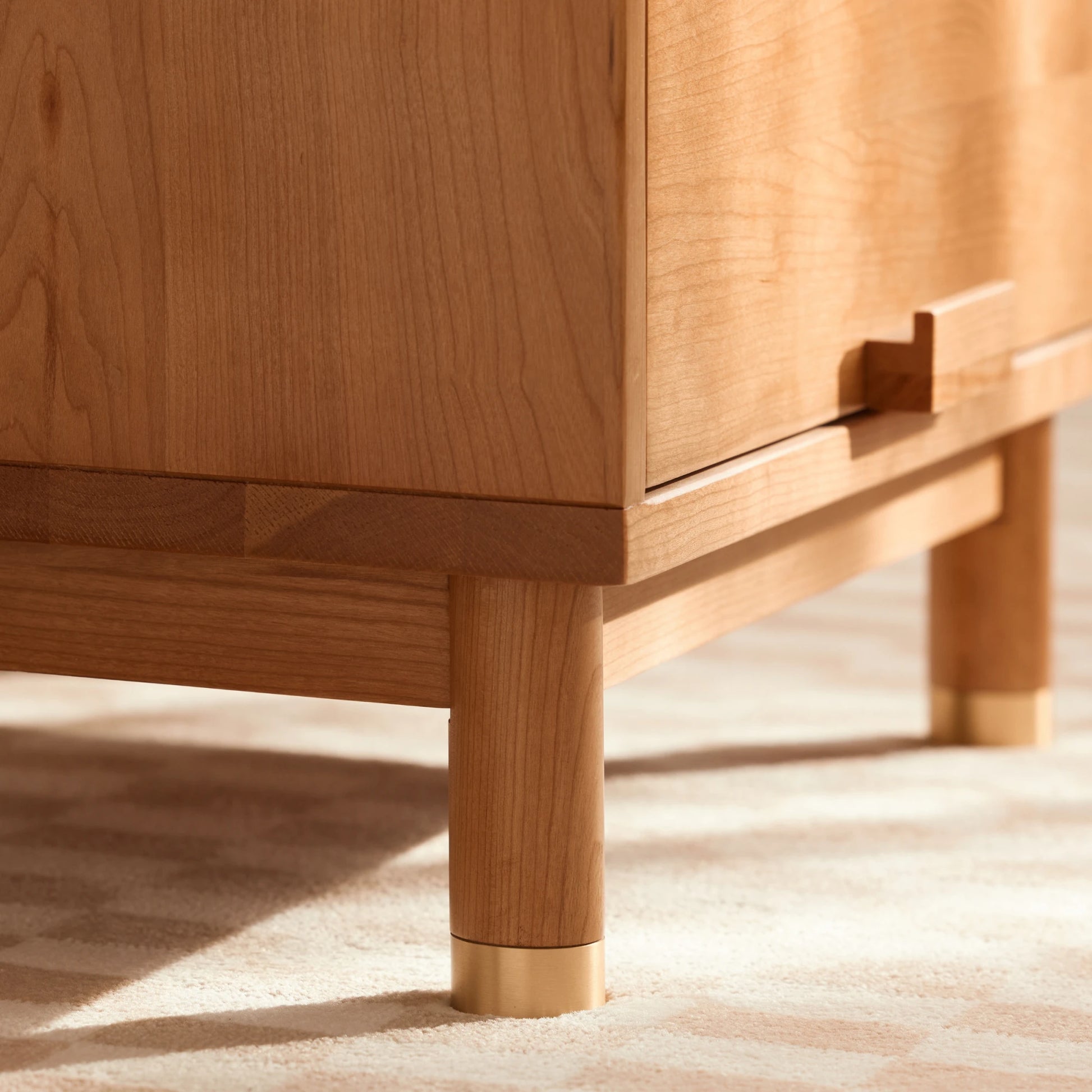 Solidwood Quartz Cherry Bedside Table with Rattan