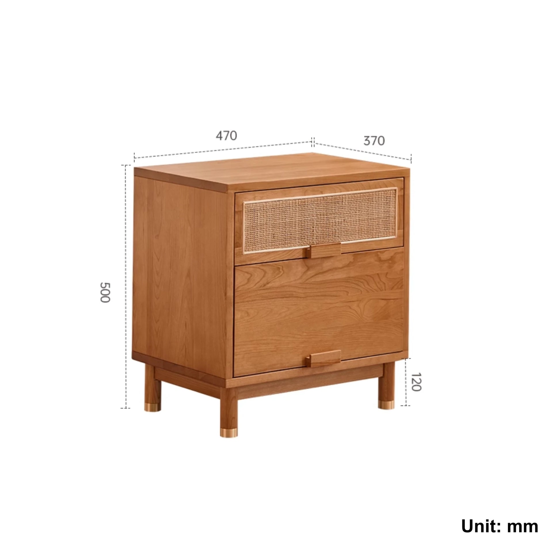 Solidwood Quartz Cherry Bedside Table with Rattan