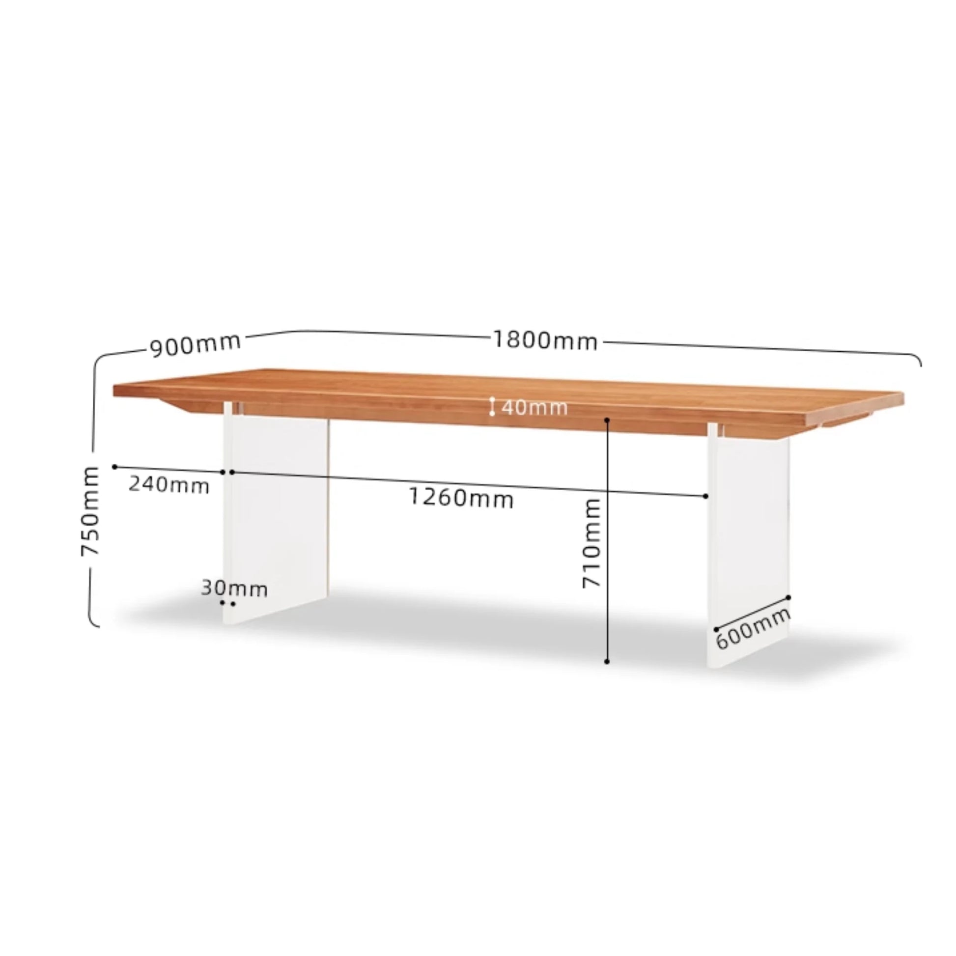 Solidwood Elvoraa Cherry Dining Table With Acrylic Legs, Natural Wood, Transparent