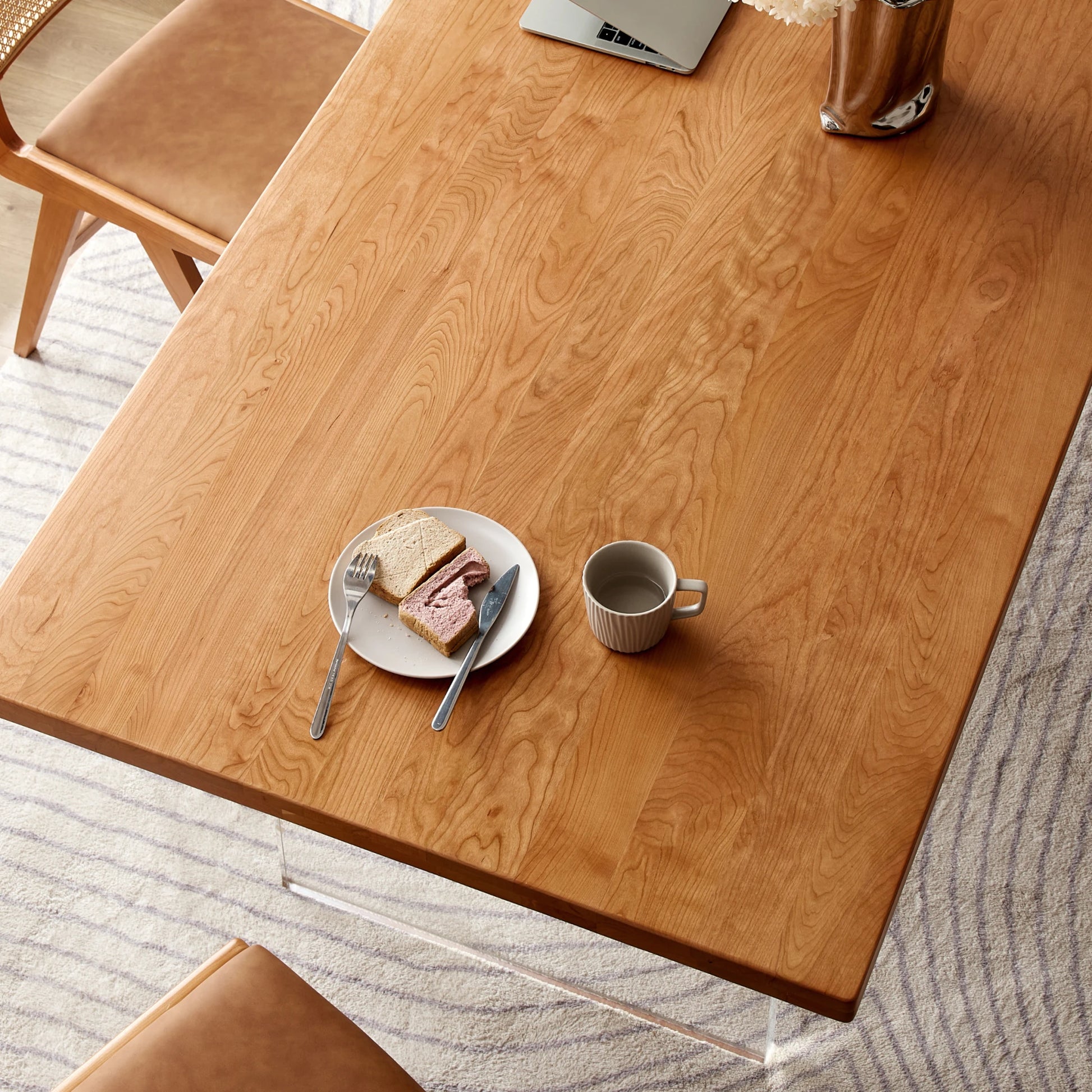 Solidwood Elvoraa Cherry Dining Table With Acrylic Legs, Natural Wood, Transparent