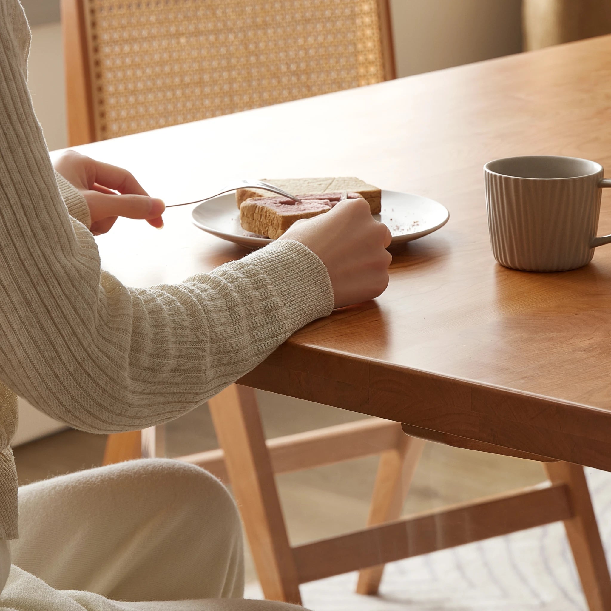 Solidwood Elvoraa Cherry Dining Table With Acrylic Legs, Natural Wood, Transparent