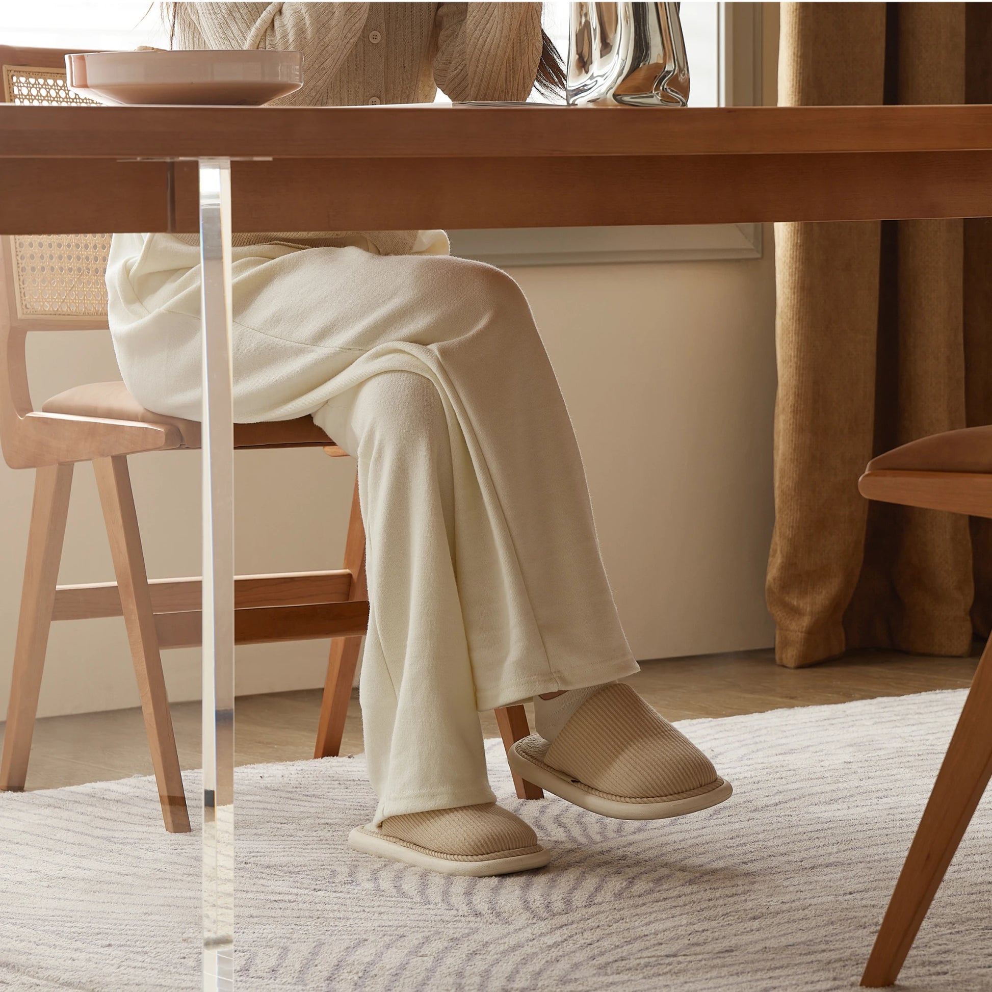 Solidwood Elvoraa Cherry Dining Table With Acrylic Legs, Natural Wood, Transparent