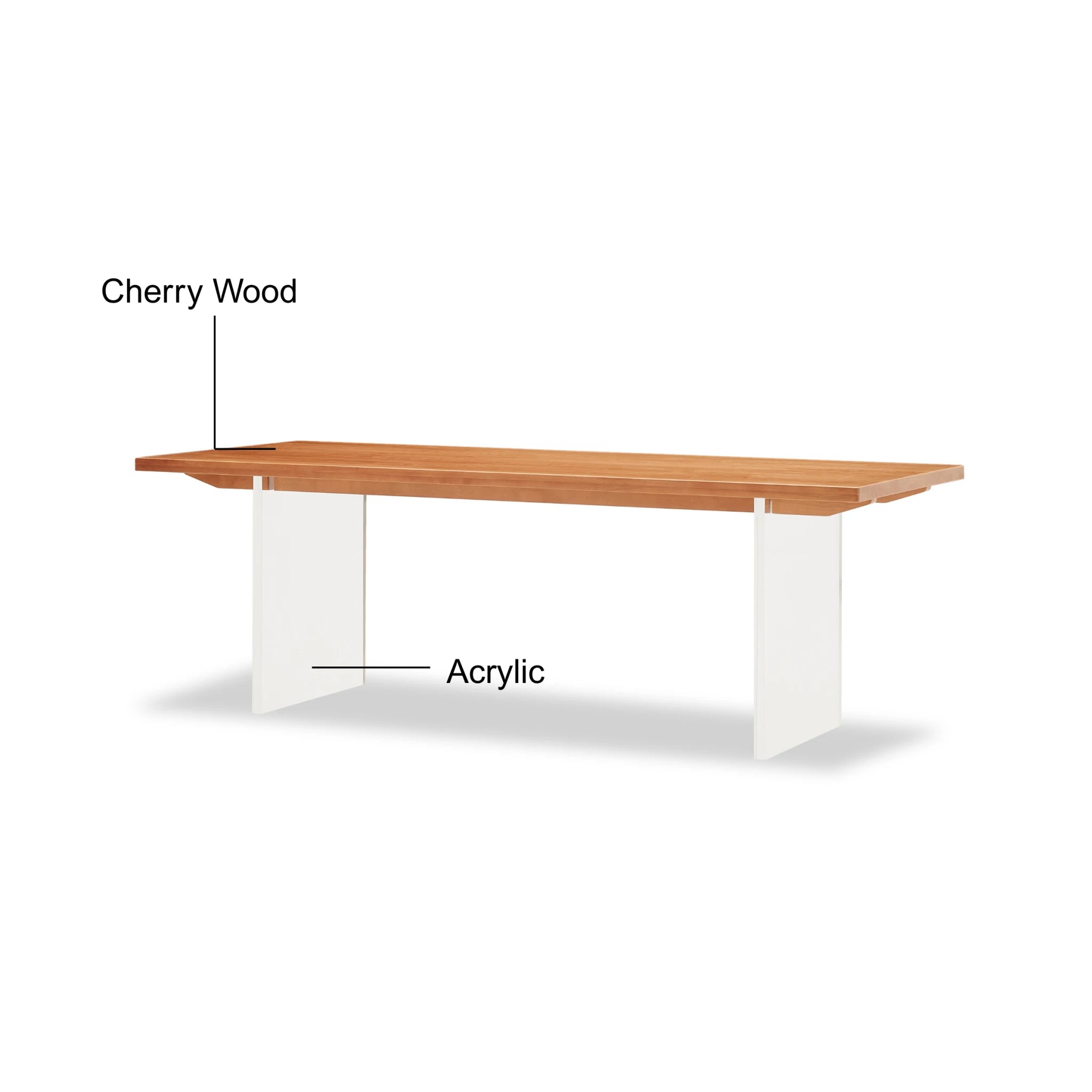 Solidwood Elvoraa Cherry Dining Table With Acrylic Legs, Natural Wood, Transparent