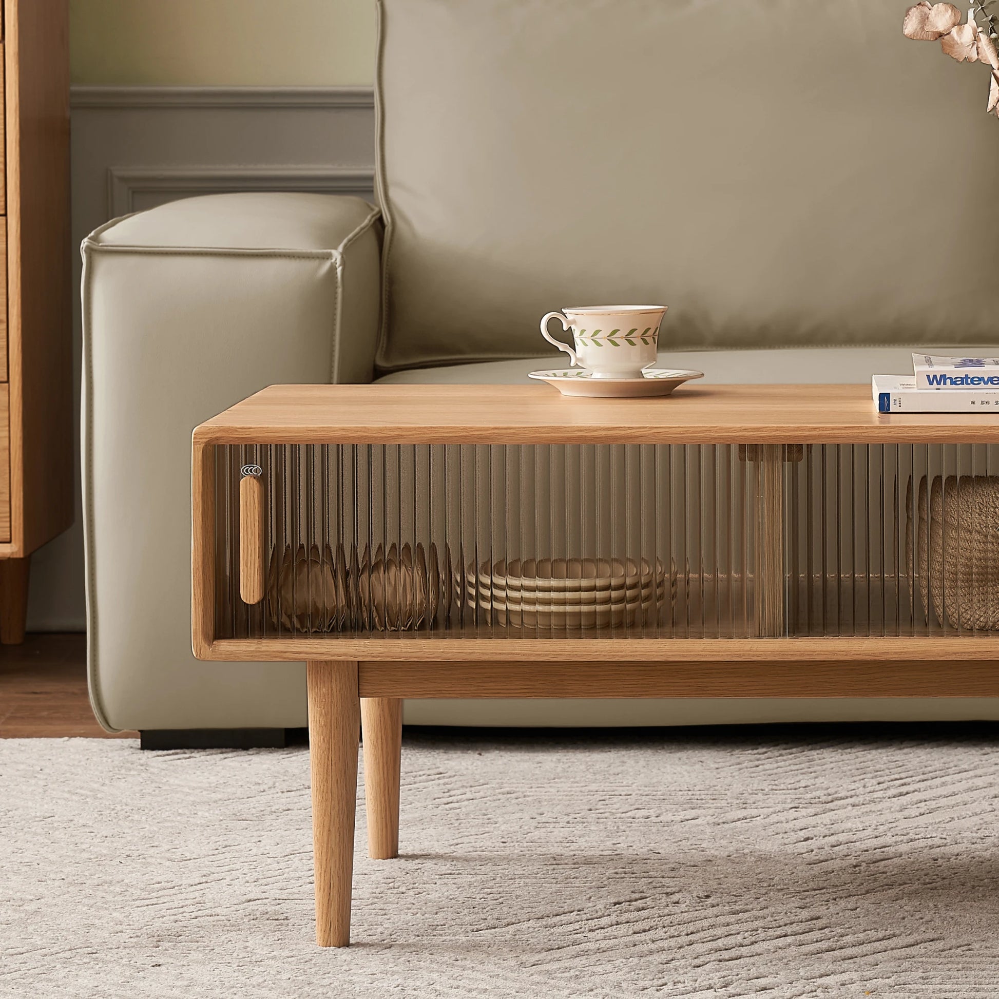 Solidwood Fuji Coffee Table with Glass Doors, 90cm