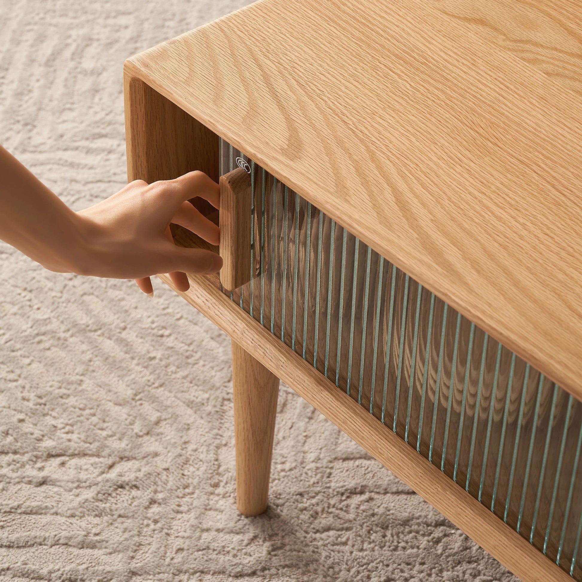 Solidwood Fuji Coffee Table with Glass Doors, 110cm