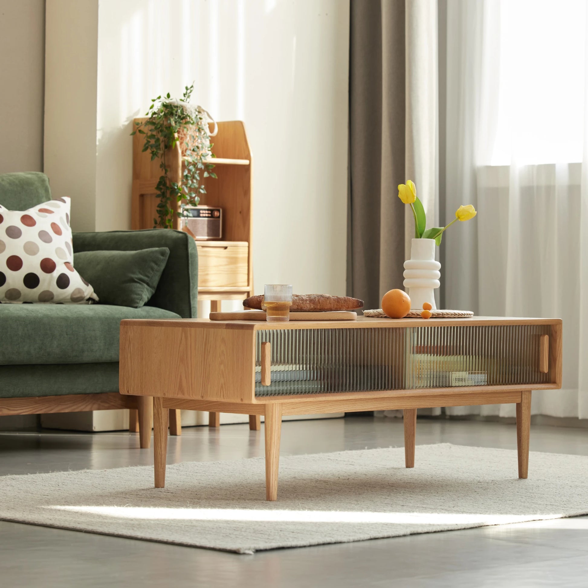 Solidwood Fuji Coffee Table with Glass Doors, 110cm