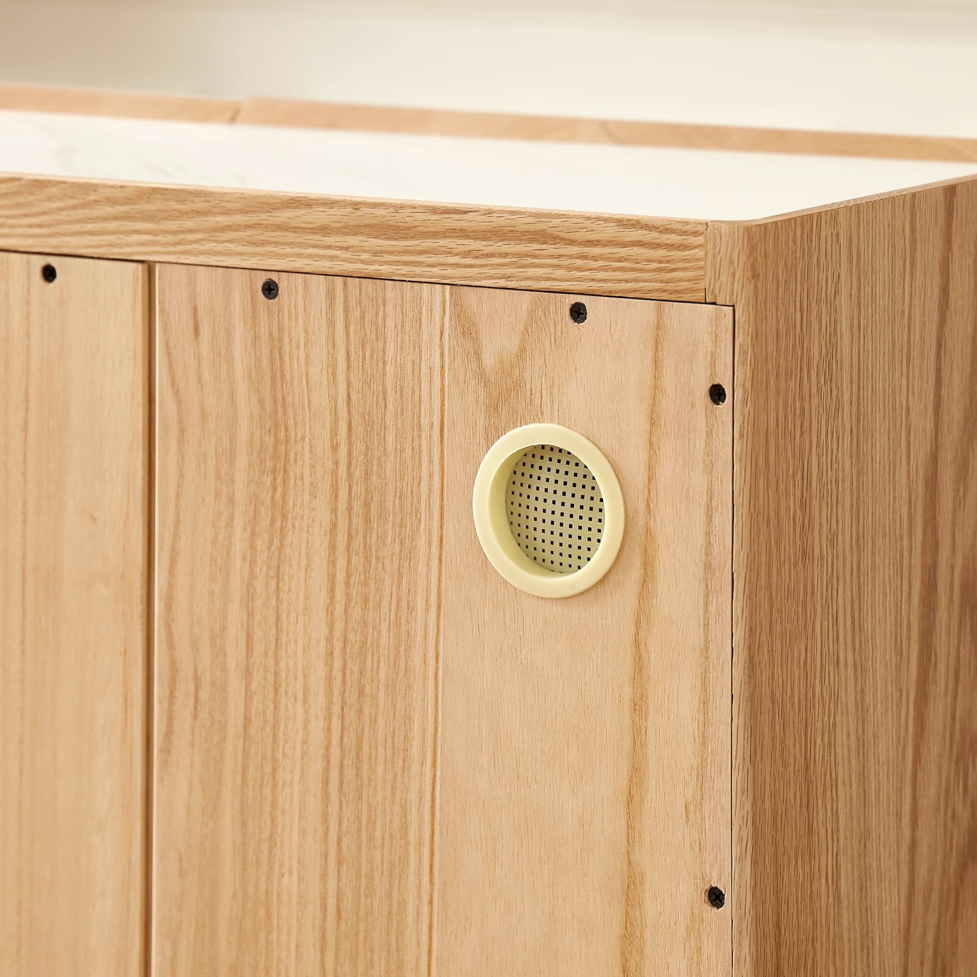 Solidwood Hemura Tall Entertainment Unit with Sintered Stone Top