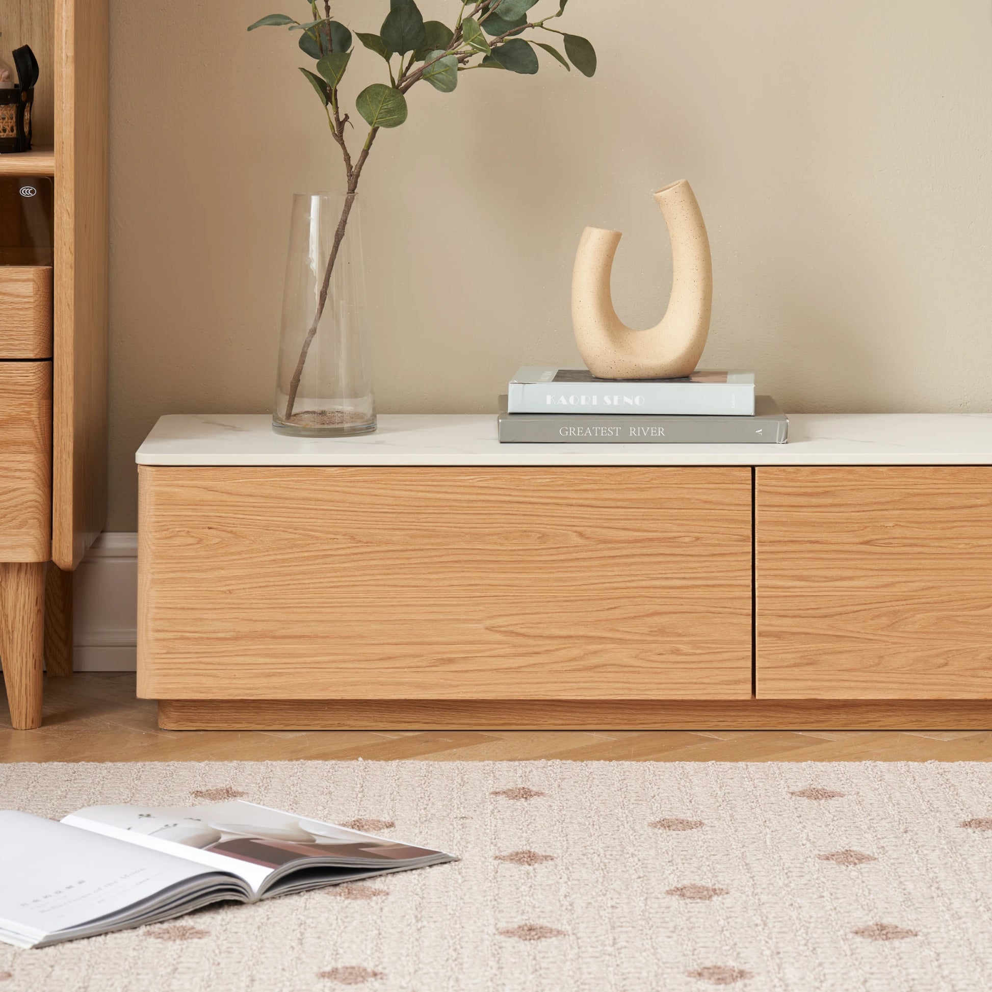 Solidwood Hemura Entertainment Unit with Sintered Stone Top, 240cm