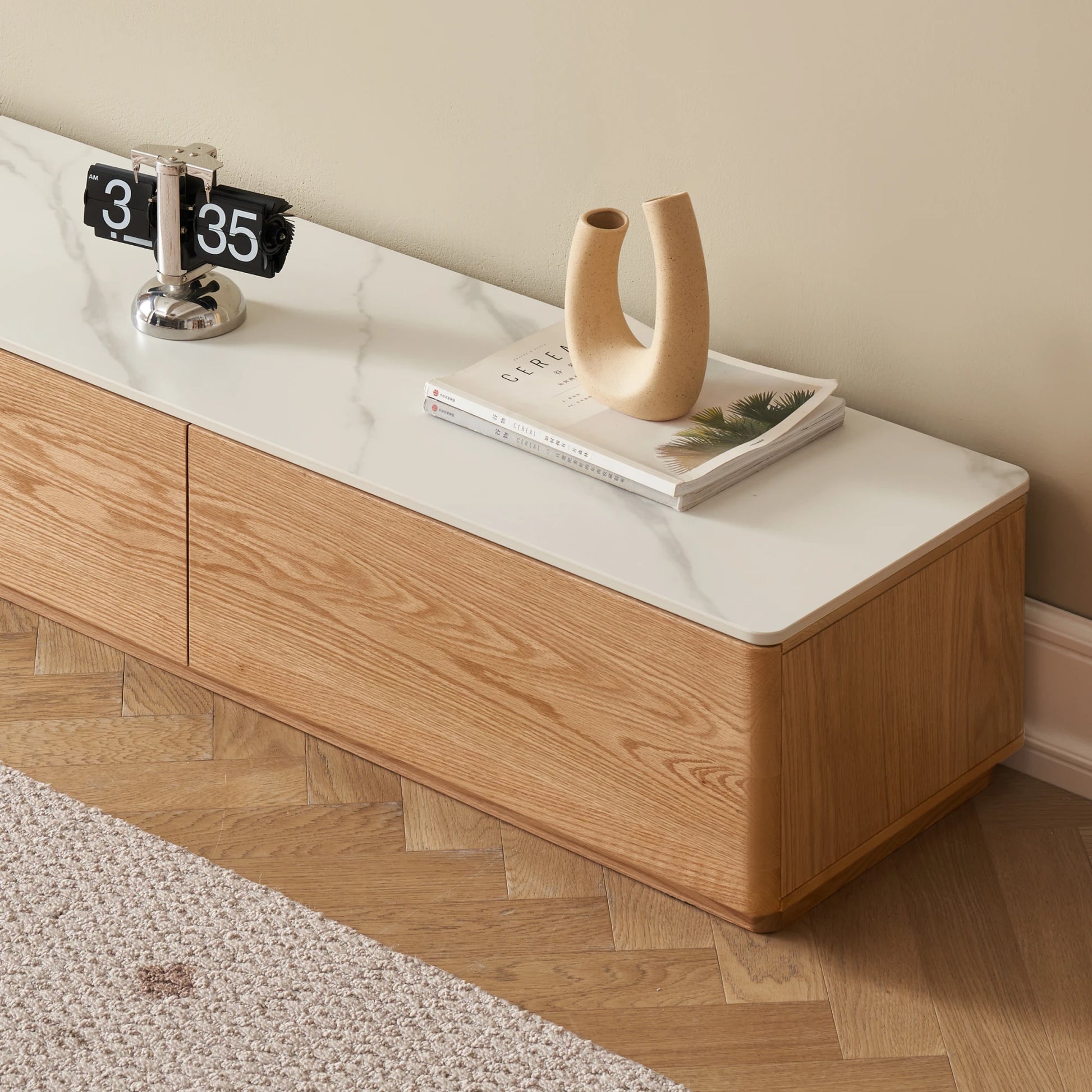 Solidwood Hemura Entertainment Unit with Sintered Stone Top, 240cm