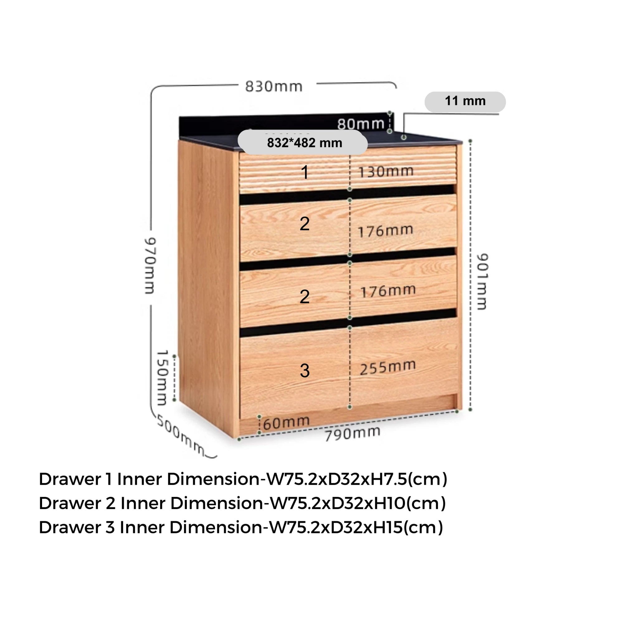 Solidwood Hemura Sideboard with 4 Drawers