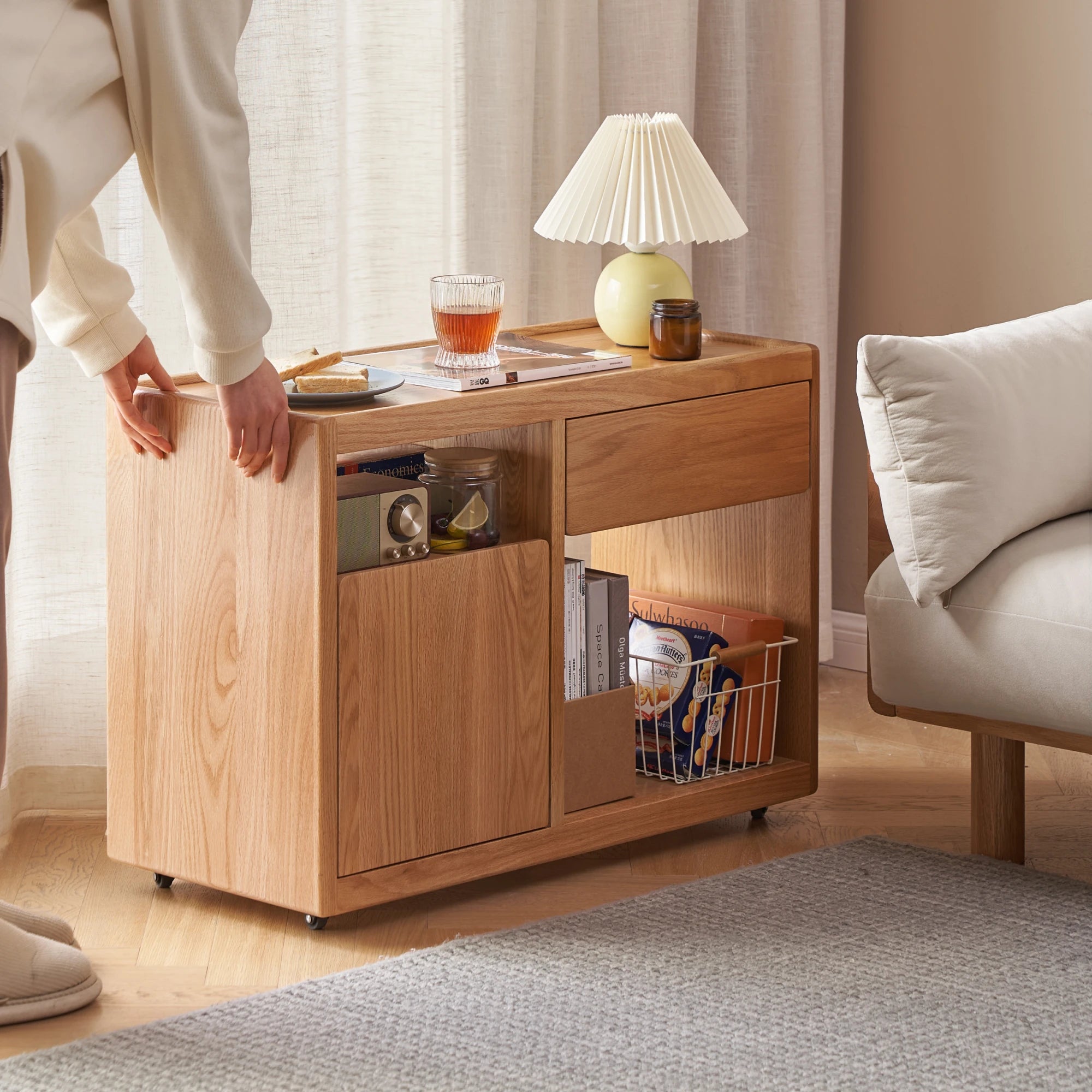 Solidwood Hemura Movable Side Table, 60cm