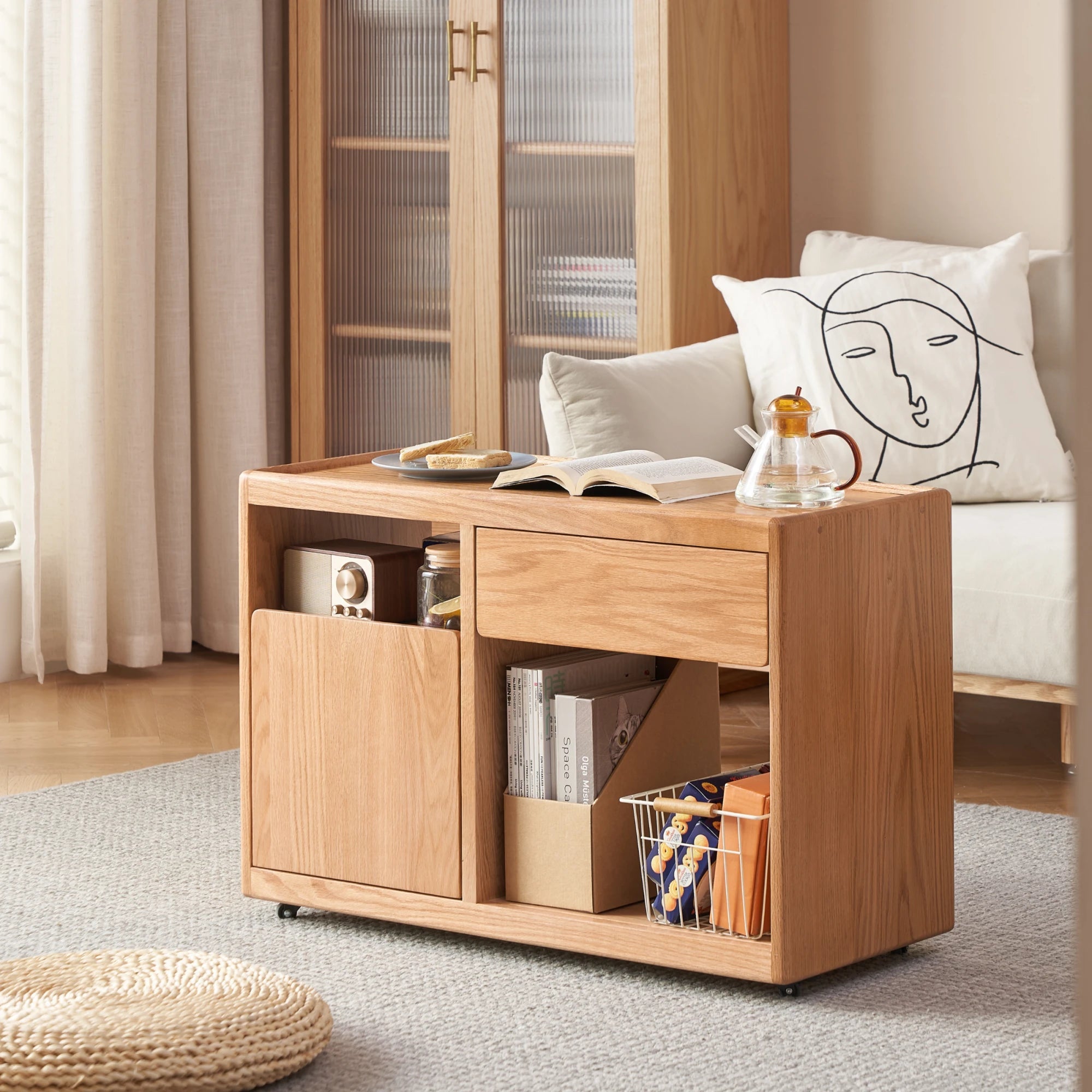 Solidwood Hemura Movable Side Table, W60cm