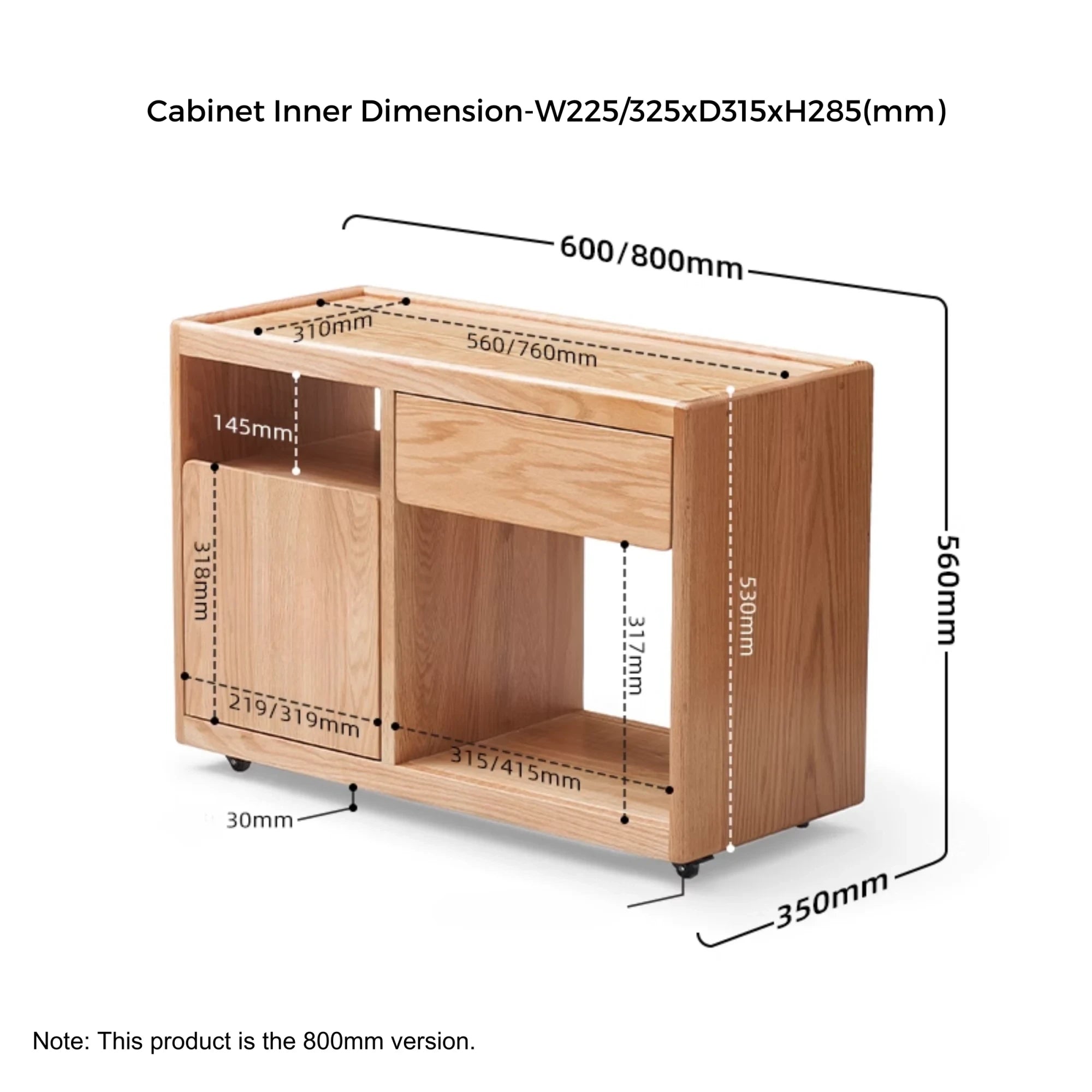 Solidwood Hemura Movable Side Table, 80cm