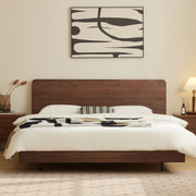 Solidwood Nordin Walnut Bed Frame With Adjustable Headboard, Dark Wood