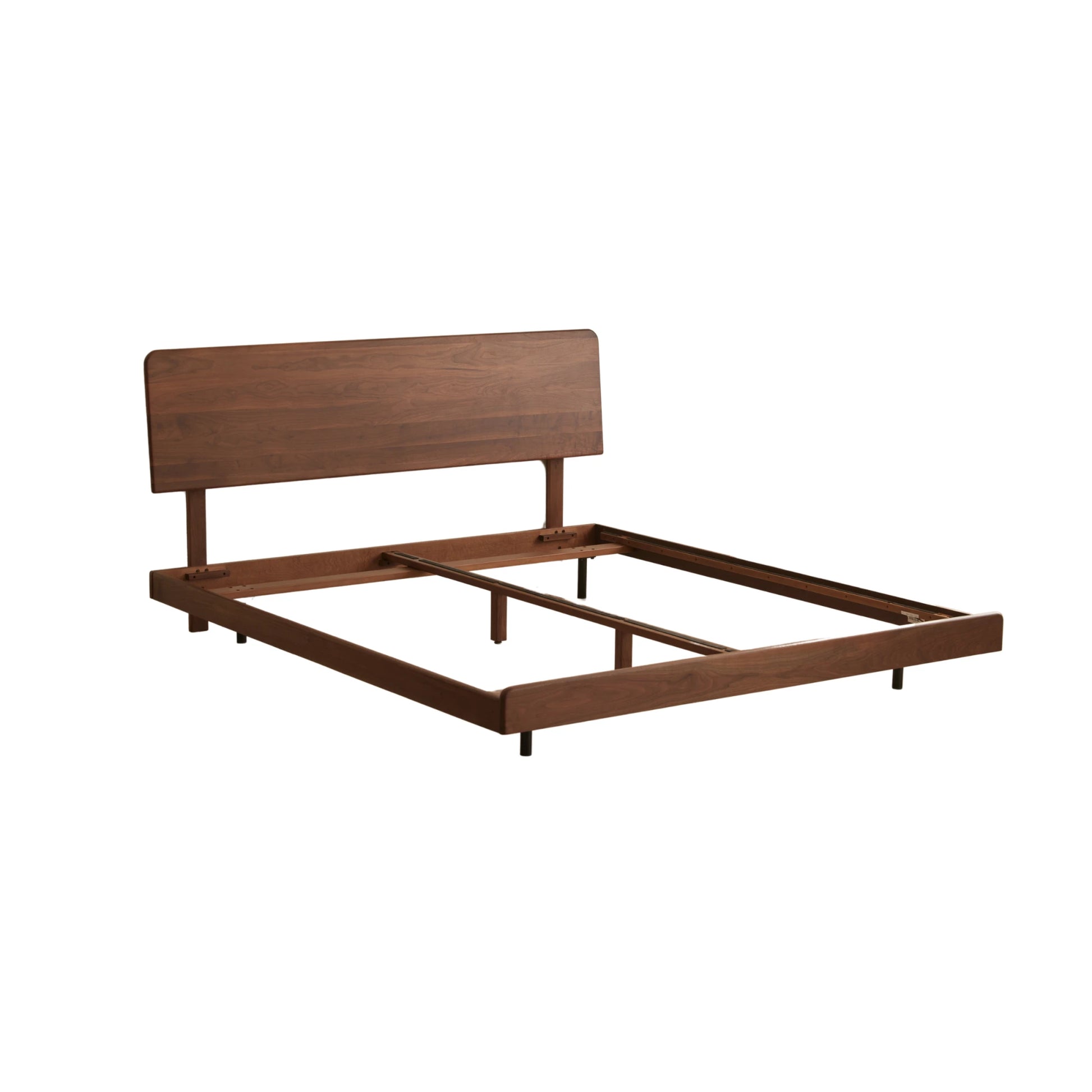 Solidwood Nordin Walnut Bed Frame With Adjustable Headboard, Dark Wood
