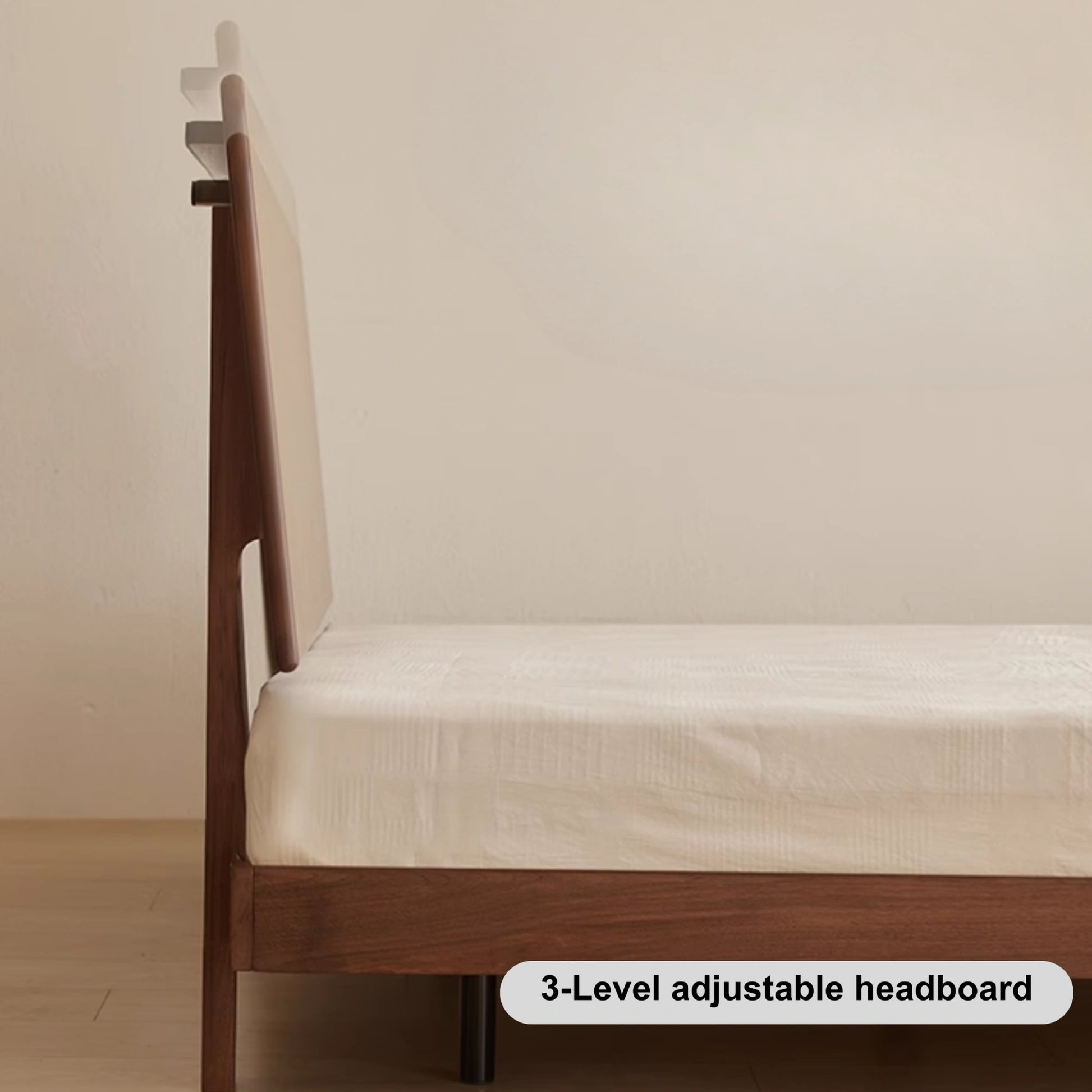 Solidwood Nordin Walnut Bed Frame With Adjustable Headboard, Dark Wood