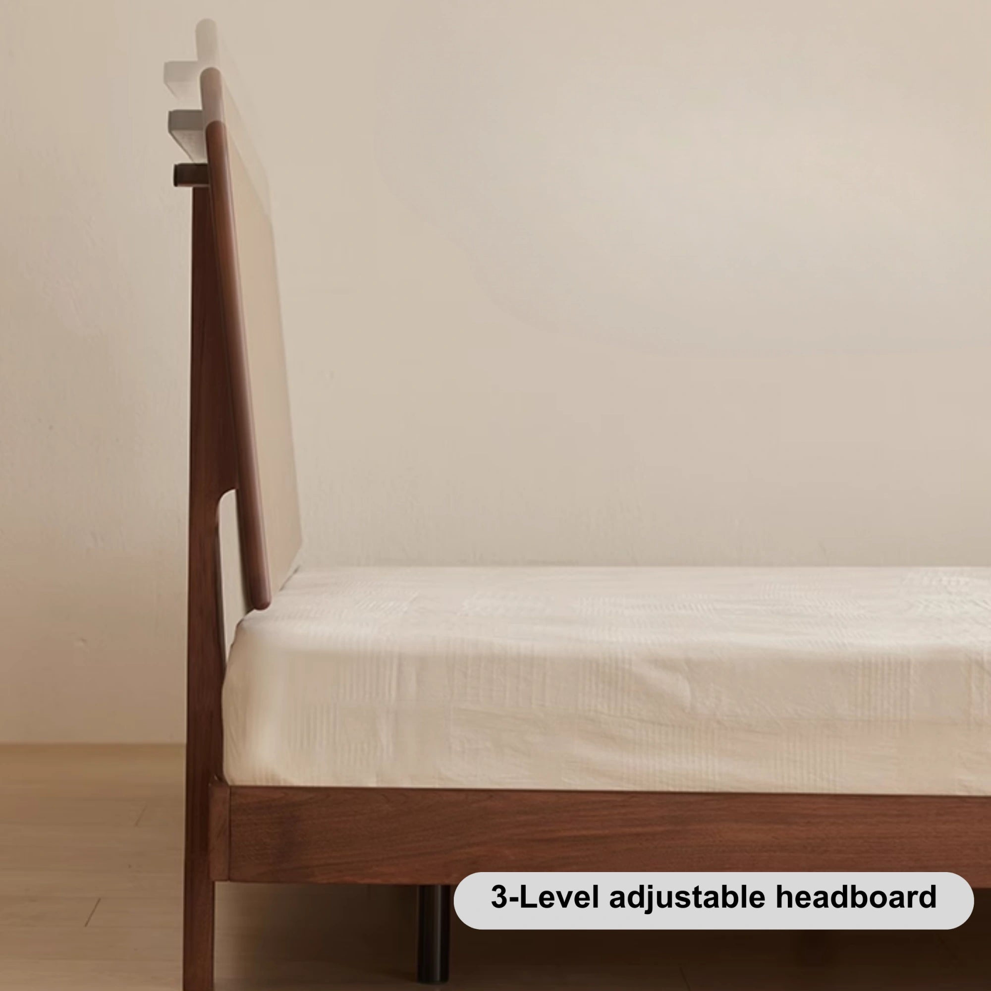 Solidwood Nordin Walnut Bed Frame With Adjustable Headboard, Dark Wood