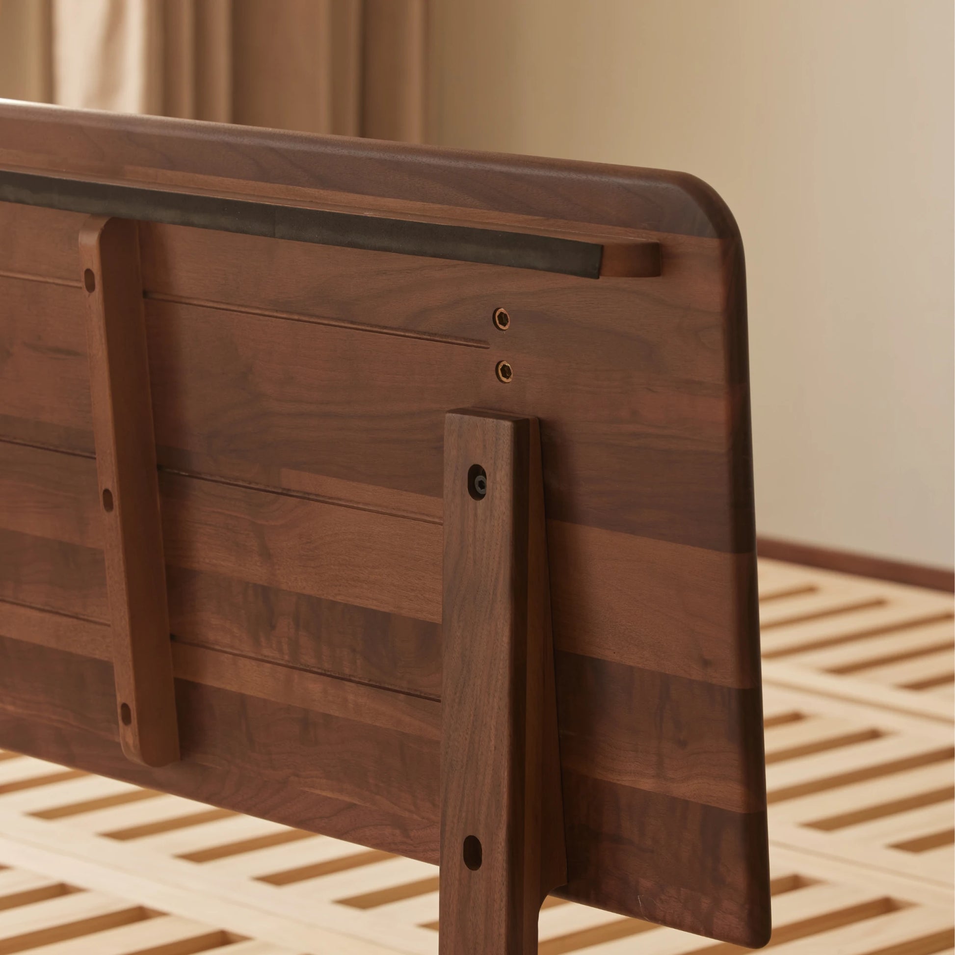 Solidwood Nordin Walnut Bed Frame With Adjustable Headboard, Dark Wood