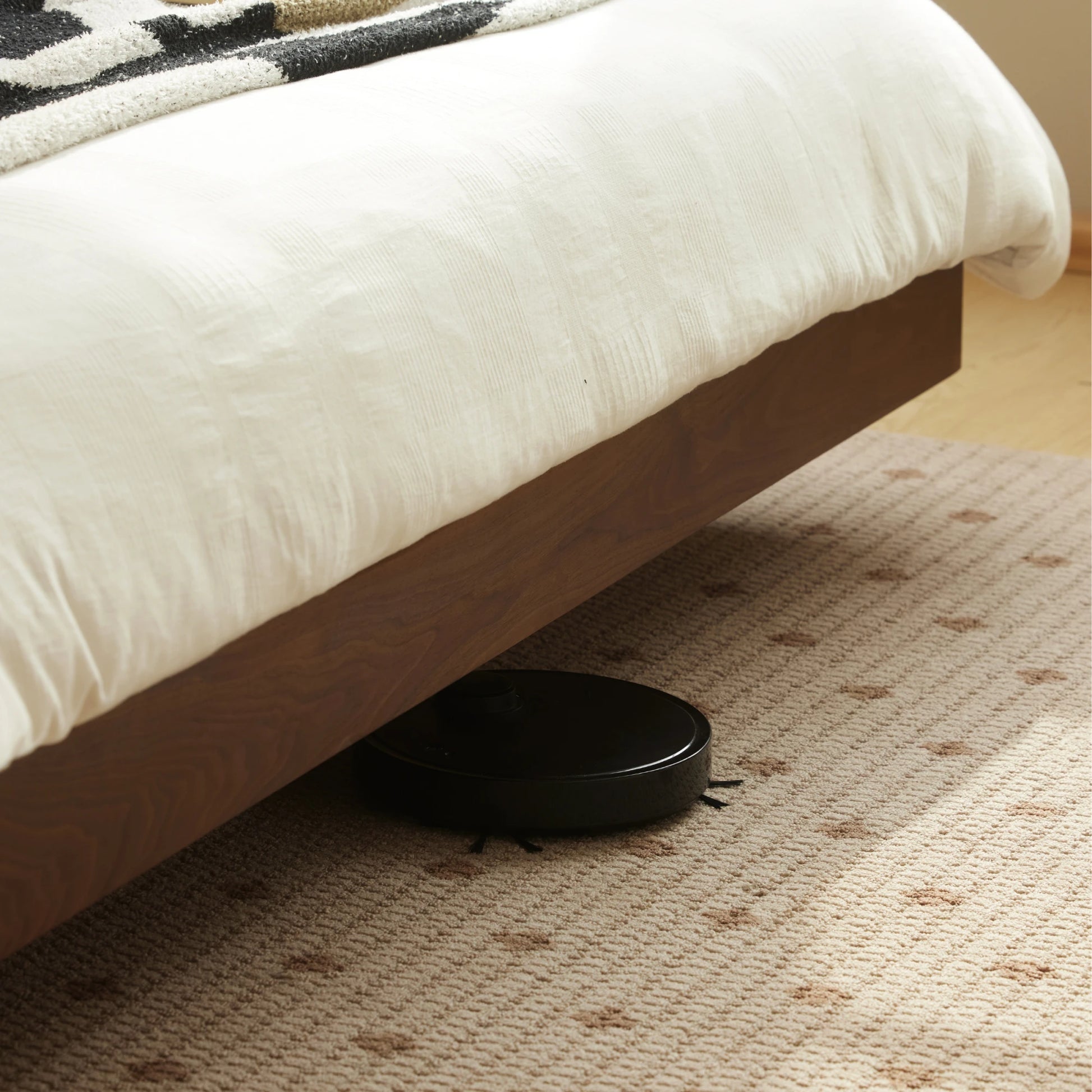 Solidwood Nordin Walnut Bed Frame With Adjustable Headboard, Dark Wood