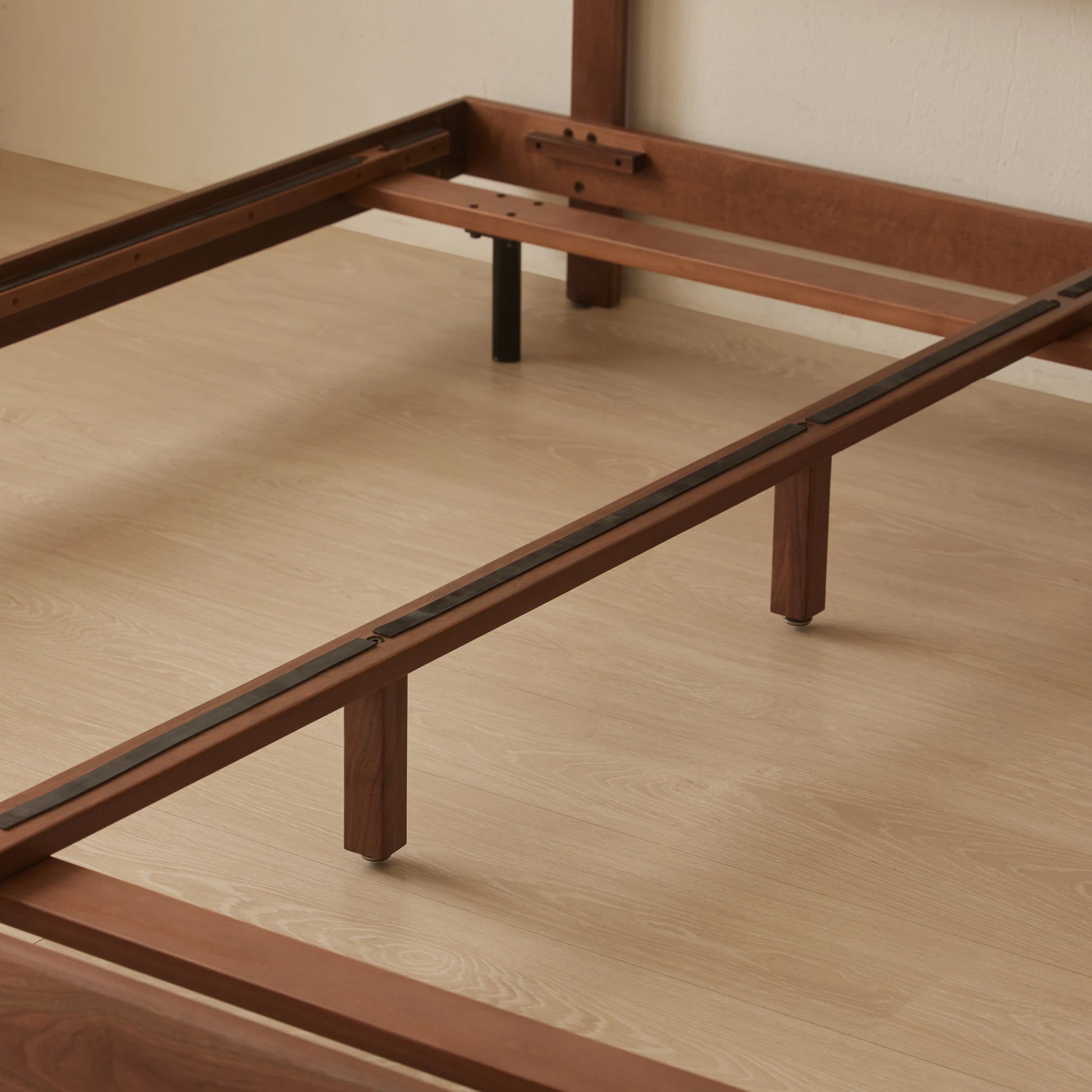 Solidwood Nordin Walnut Bed Frame With Adjustable Headboard, Dark Wood