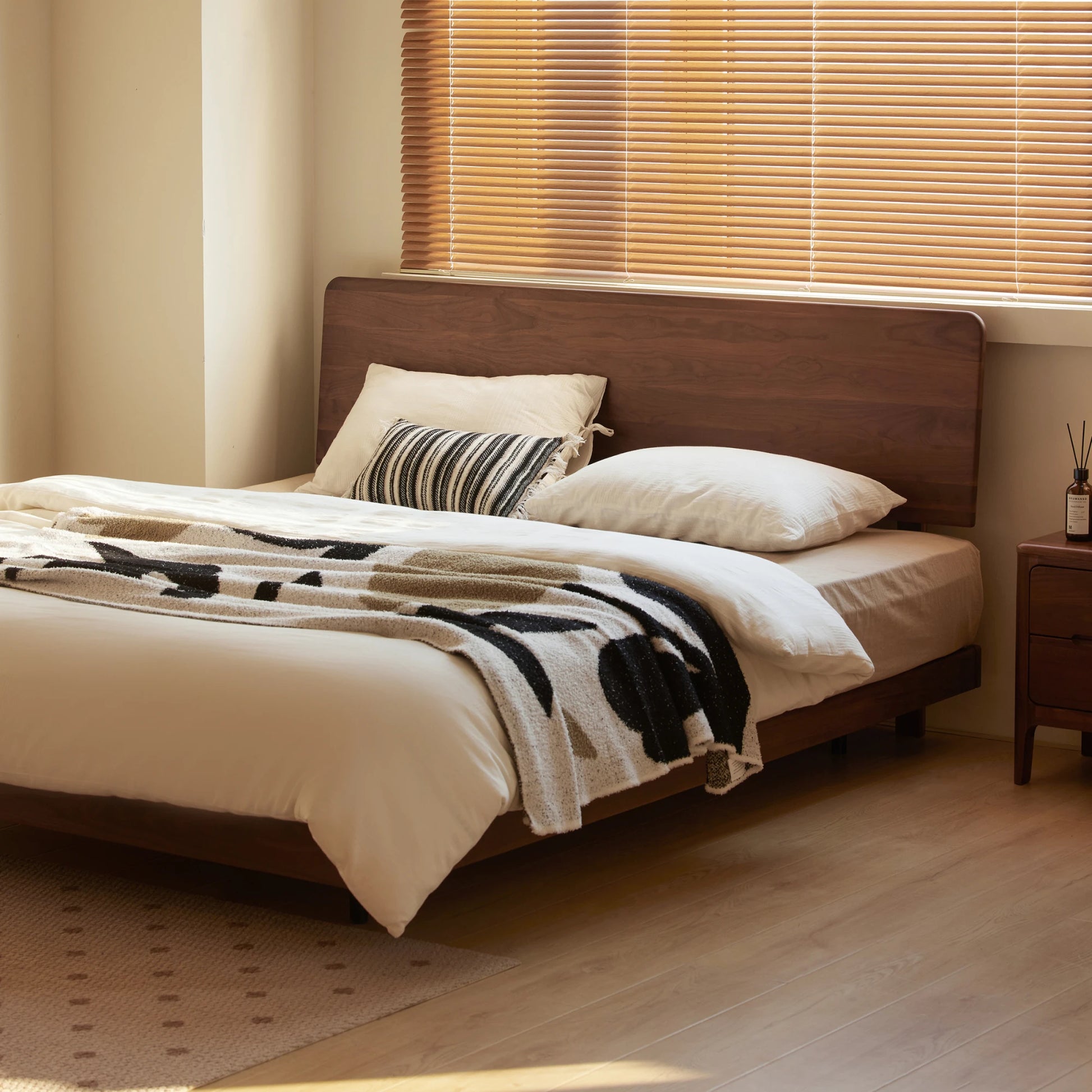 Solidwood Nordin Walnut Bed Frame With Adjustable Headboard, Dark Wood