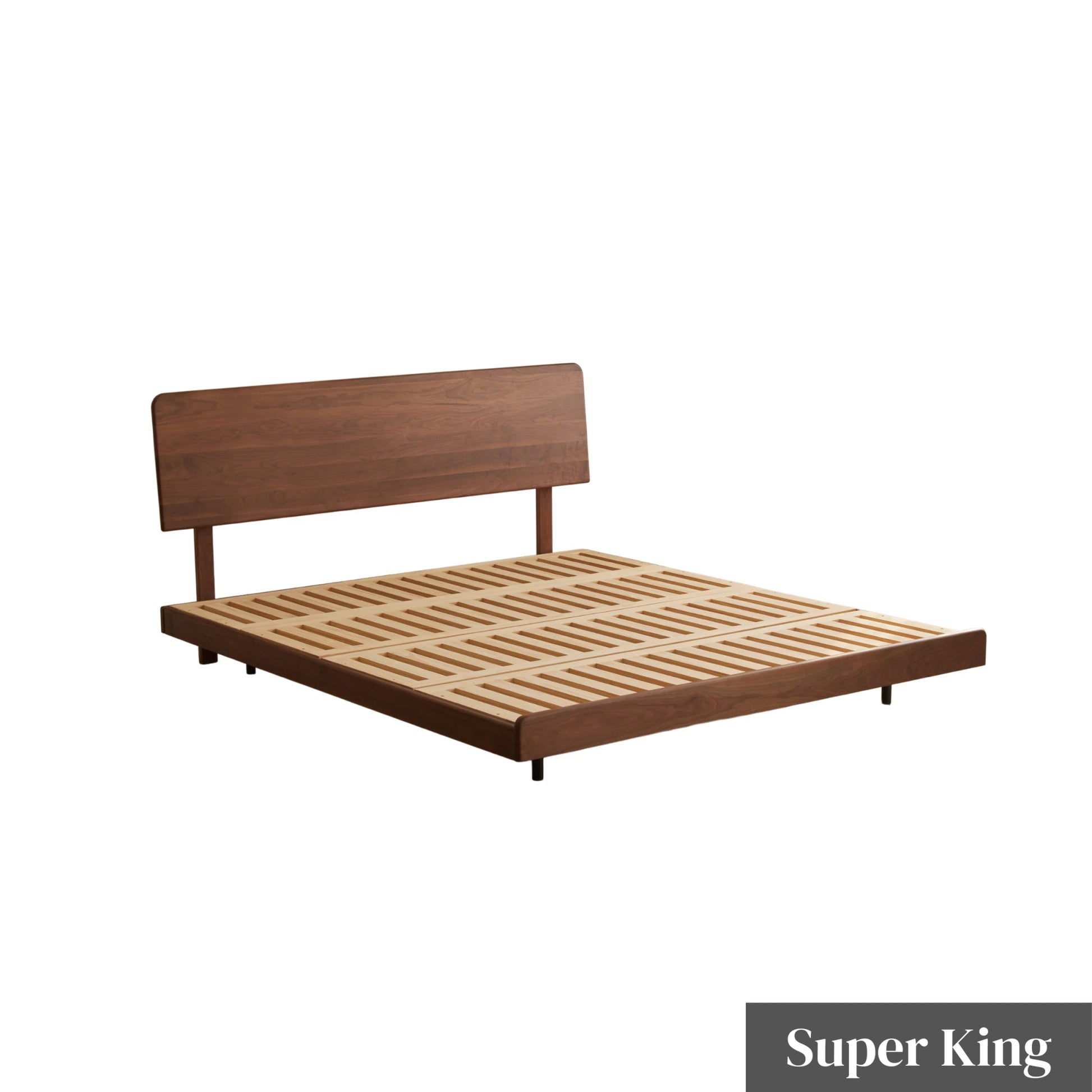 Solidwood Nordin Walnut Bed Frame With Adjustable Headboard, Dark Wood