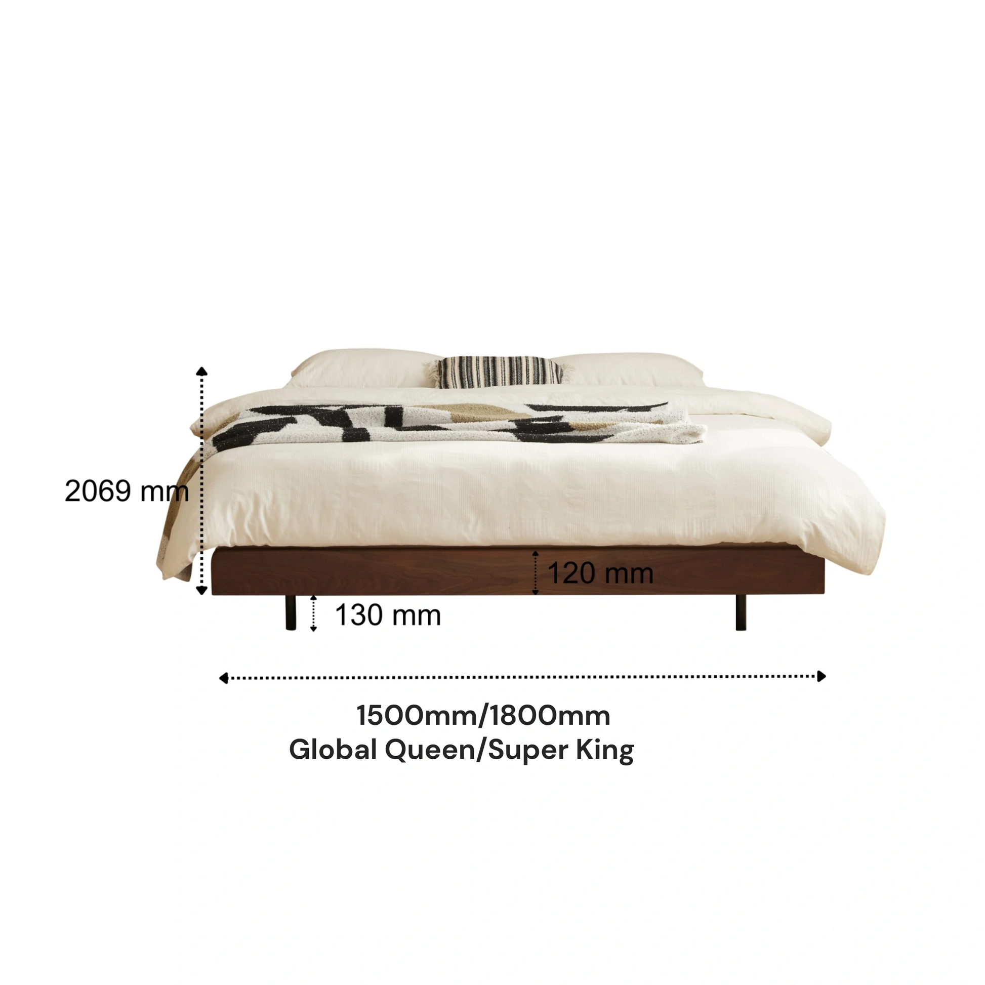 Solidwood Nordin Walnut Bed Base, Dark Wood