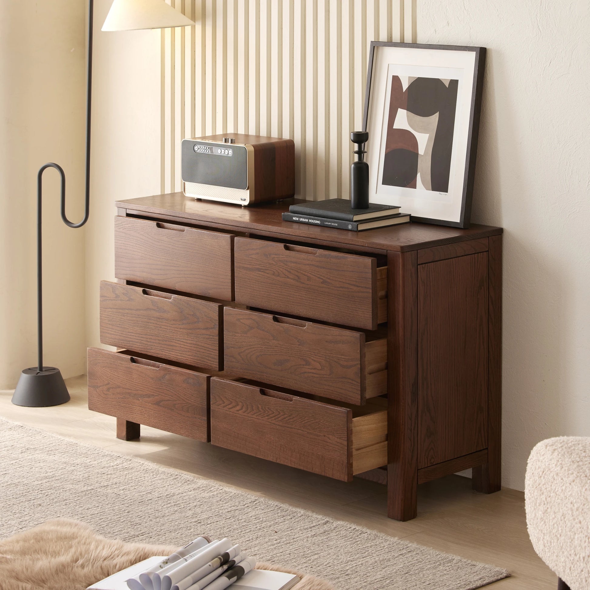 Solidwood Norway Chest of 6 Drawers, 120x40CM, Dark Wood