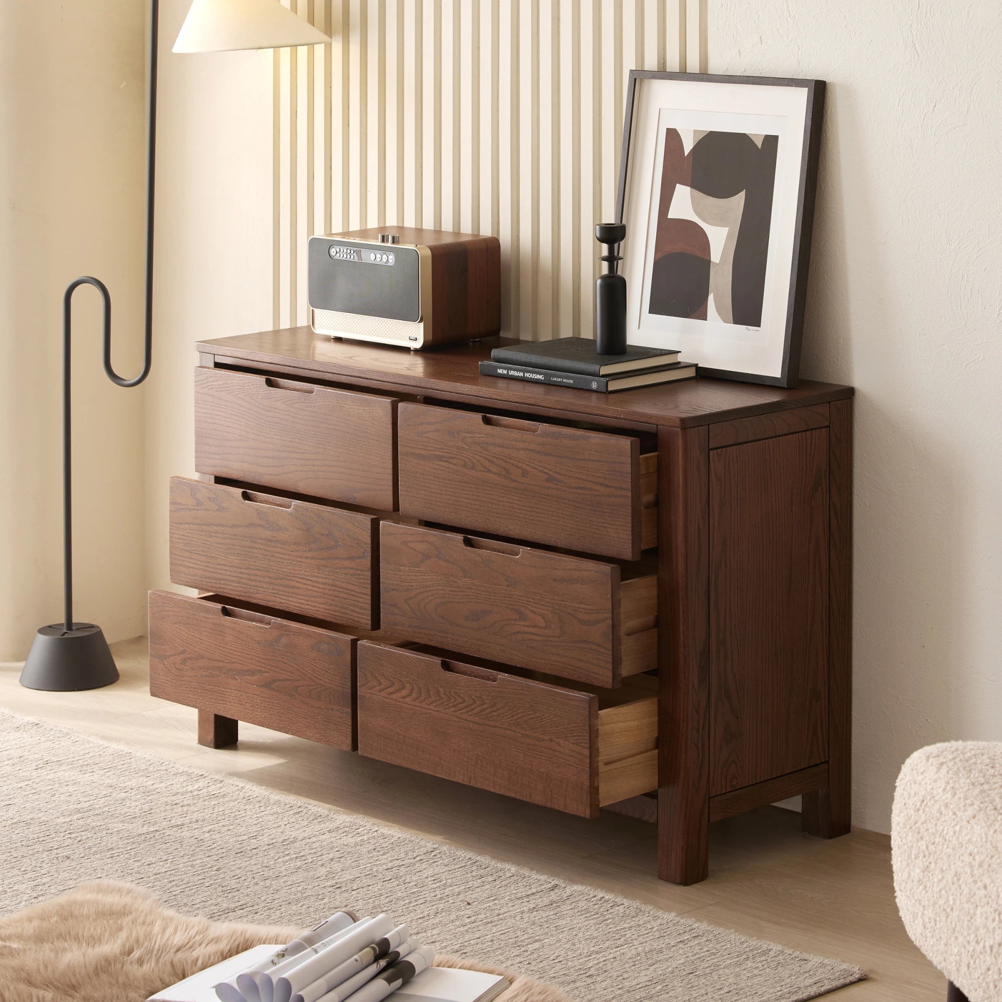 Solidwood Norway Chest of 6 Drawers, 120x40CM, Dark Wood