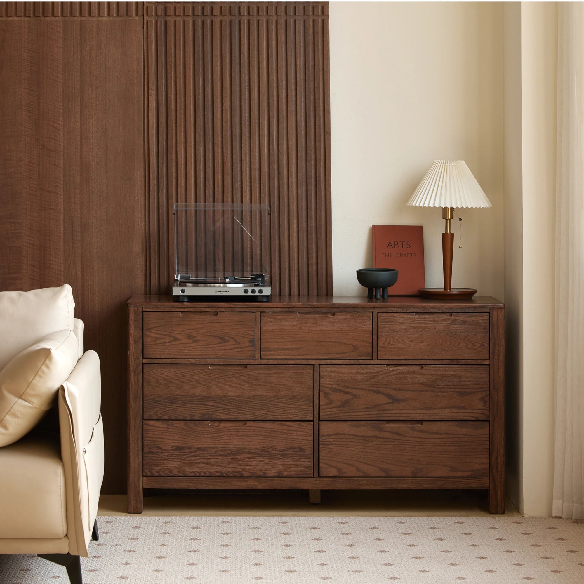 Solidwood Norway Chest of 6 Drawers, 120x40CM, Dark Wood