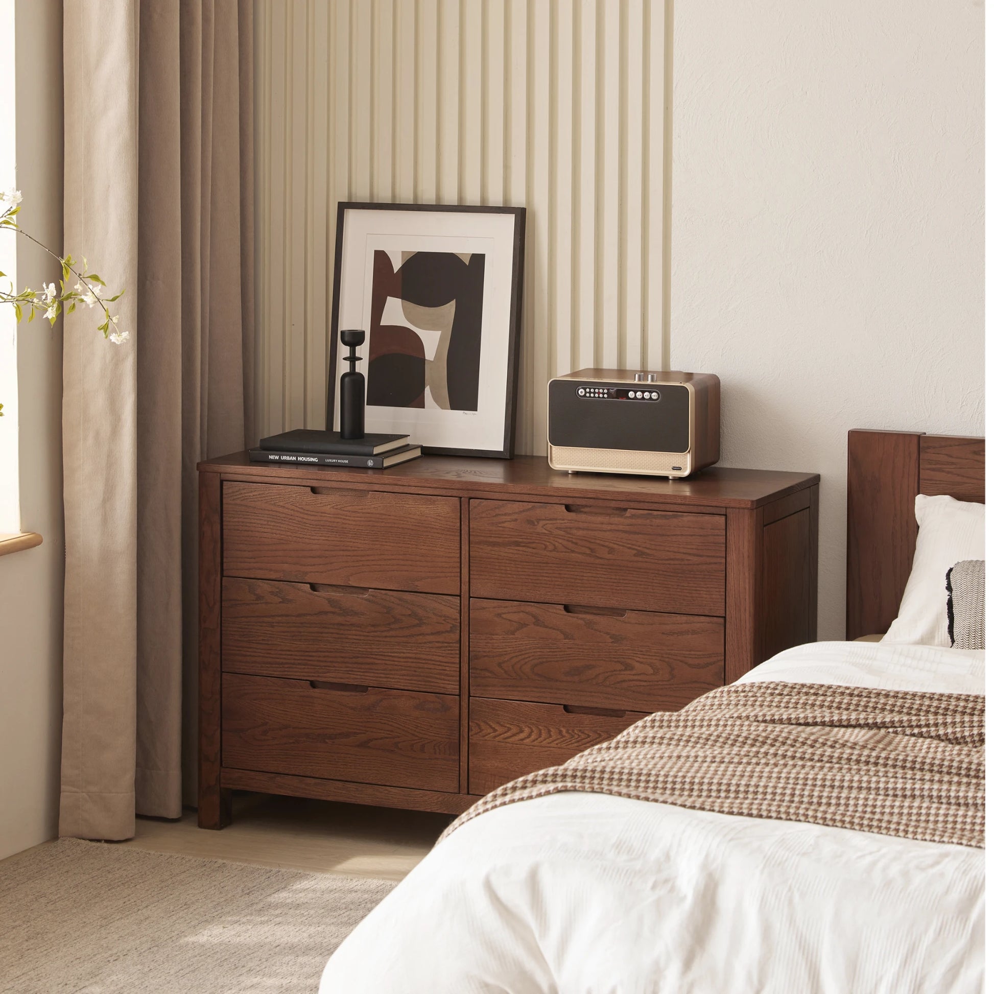 Solidwood Norway Chest of 6 Drawers, 120x40CM, Dark Wood