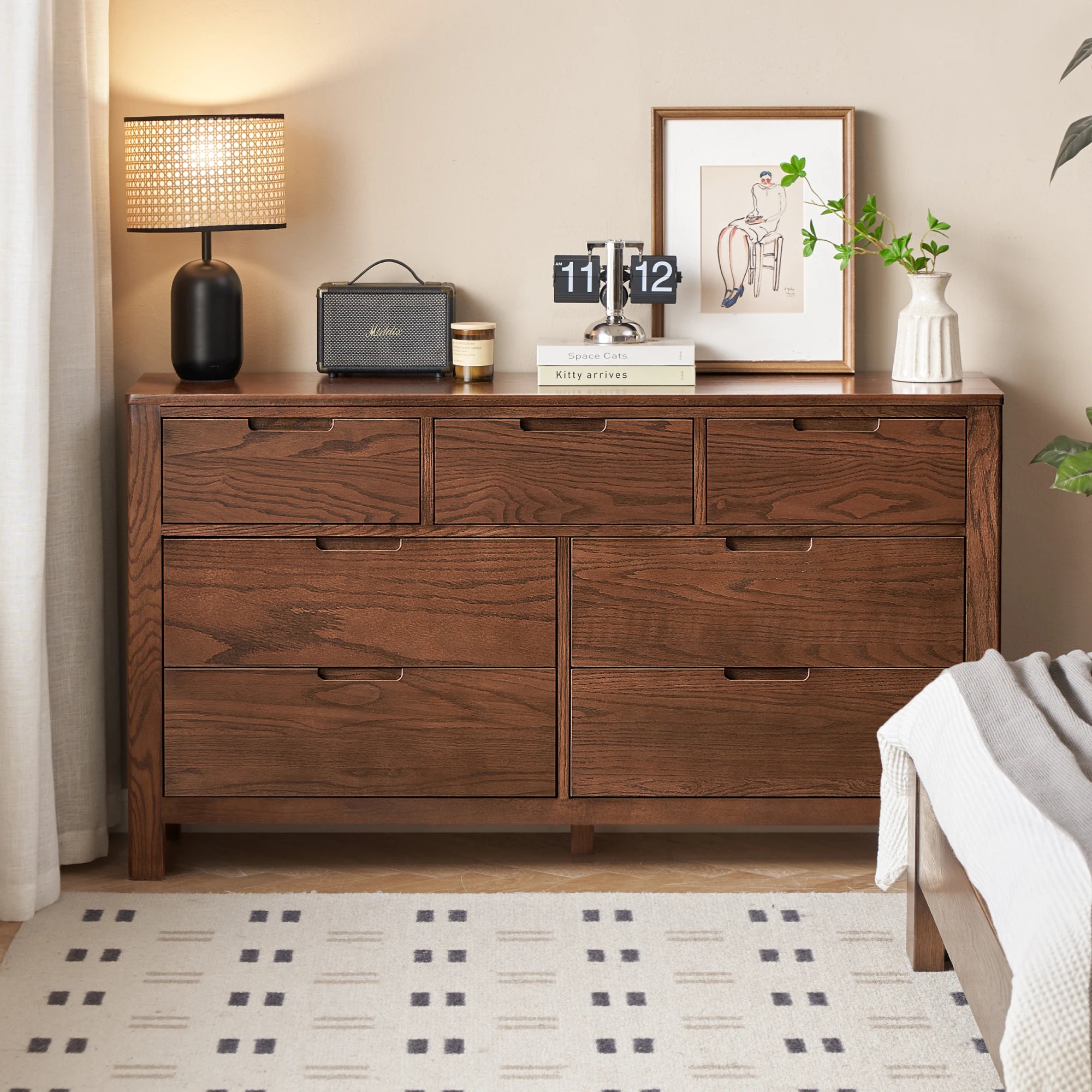 Solidwood Norway Chest of 7 Drawers, 135x40CM, Dark Wood