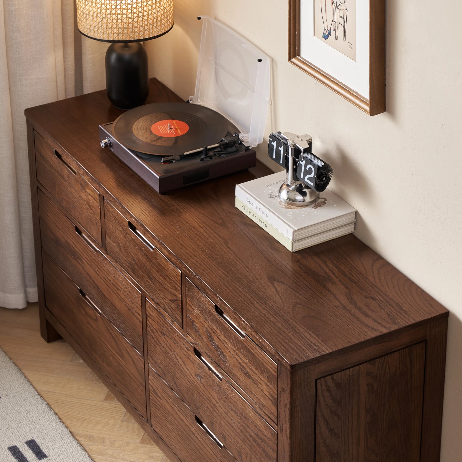 Solidwood Norway Chest of 7 Drawers, 135x40CM, Dark Wood