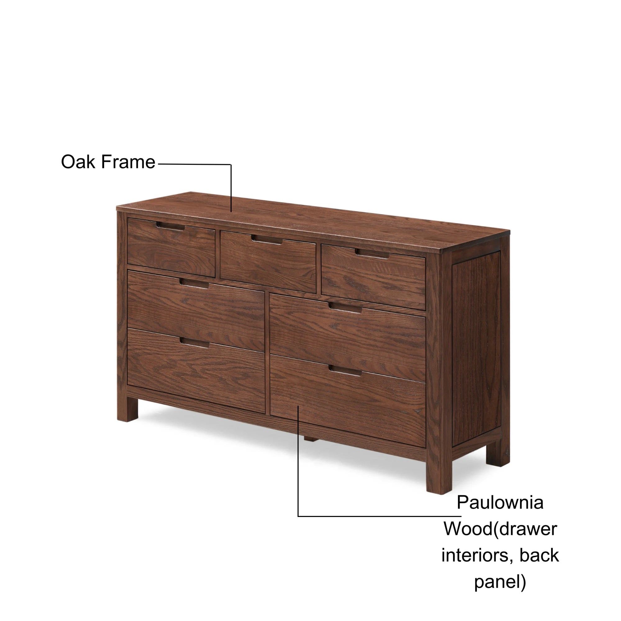 Solidwood Norway Chest of 7 Drawers, 135x40CM, Dark Wood
