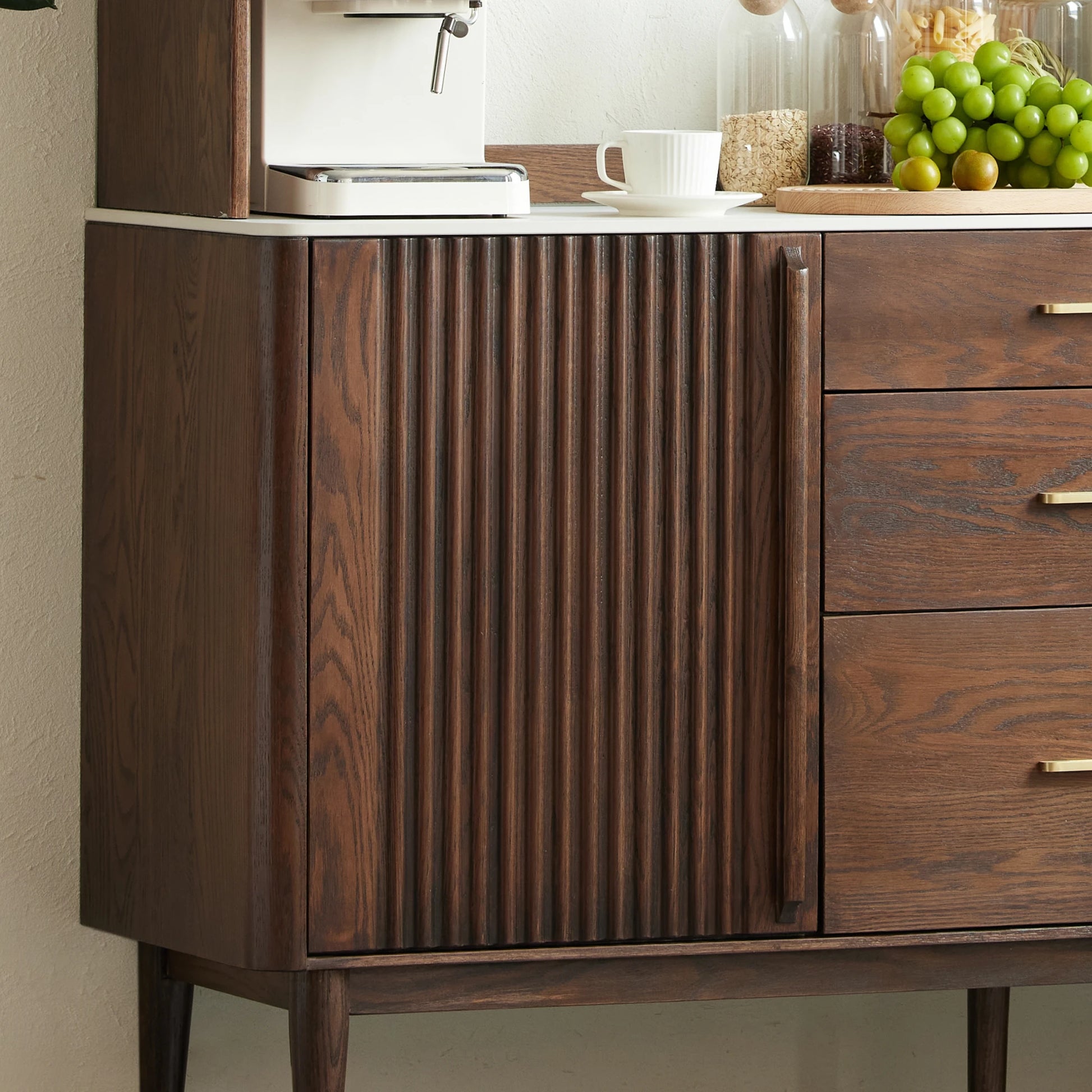 Solidwood Santa Rosa Sideboard with Sintered Stone Top, 120x42x81cm, Dark Wood