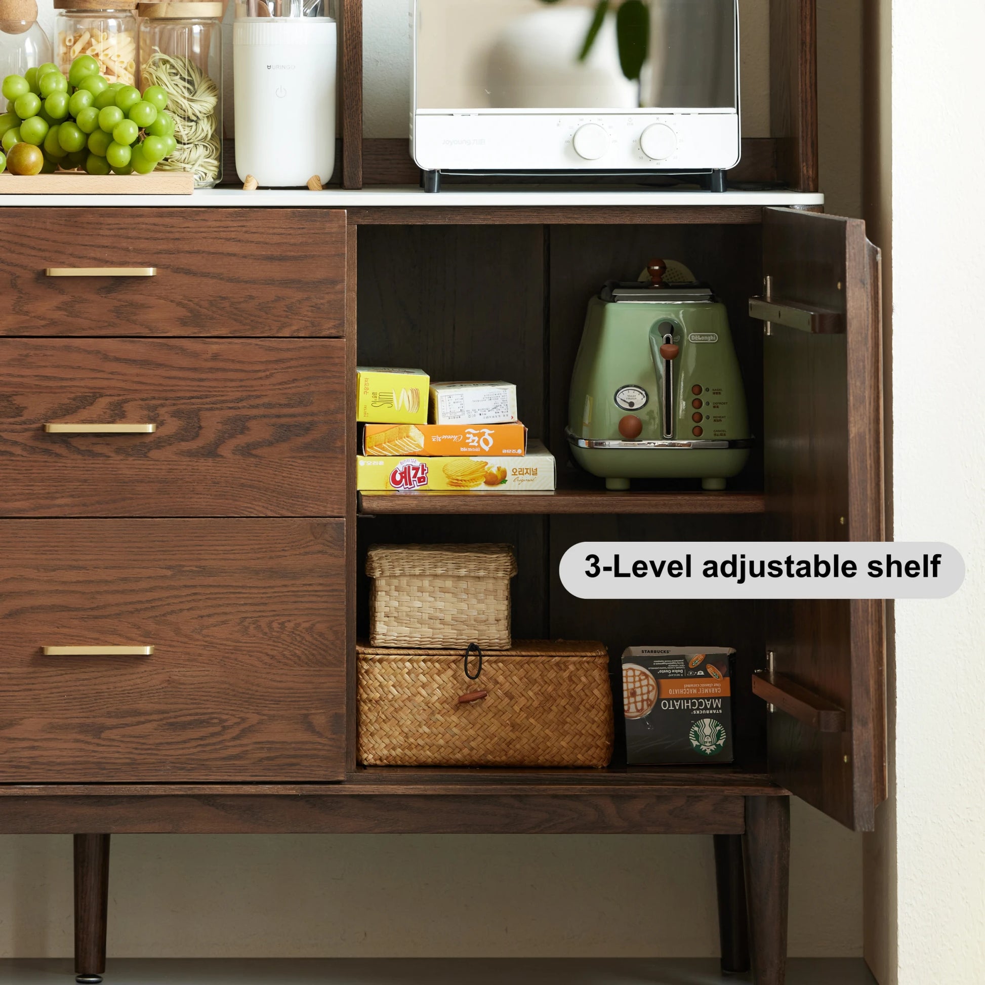 Solidwood Santa Rosa Sideboard with Sintered Stone Top, 120x42x81cm, Dark Wood
