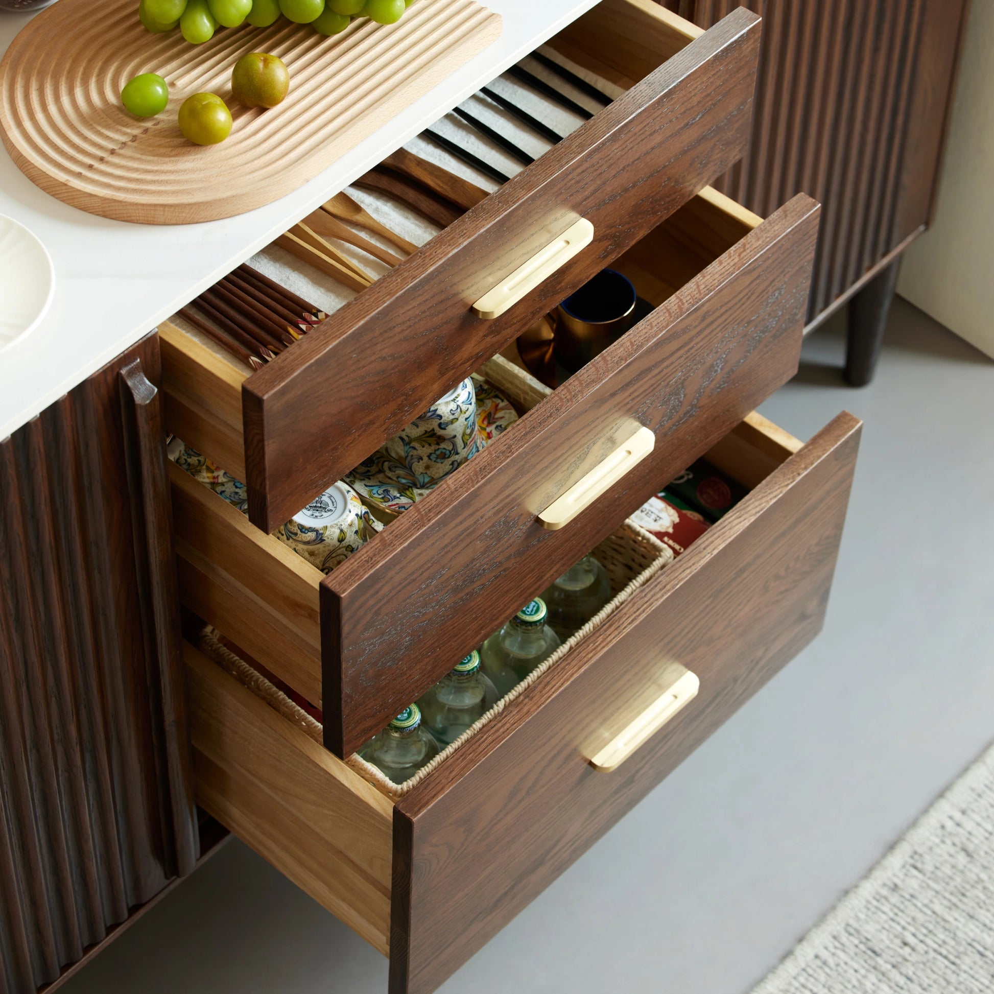 Solidwood Santa Rosa Sideboard with Sintered Stone Top, 120x42x81cm, Dark Wood