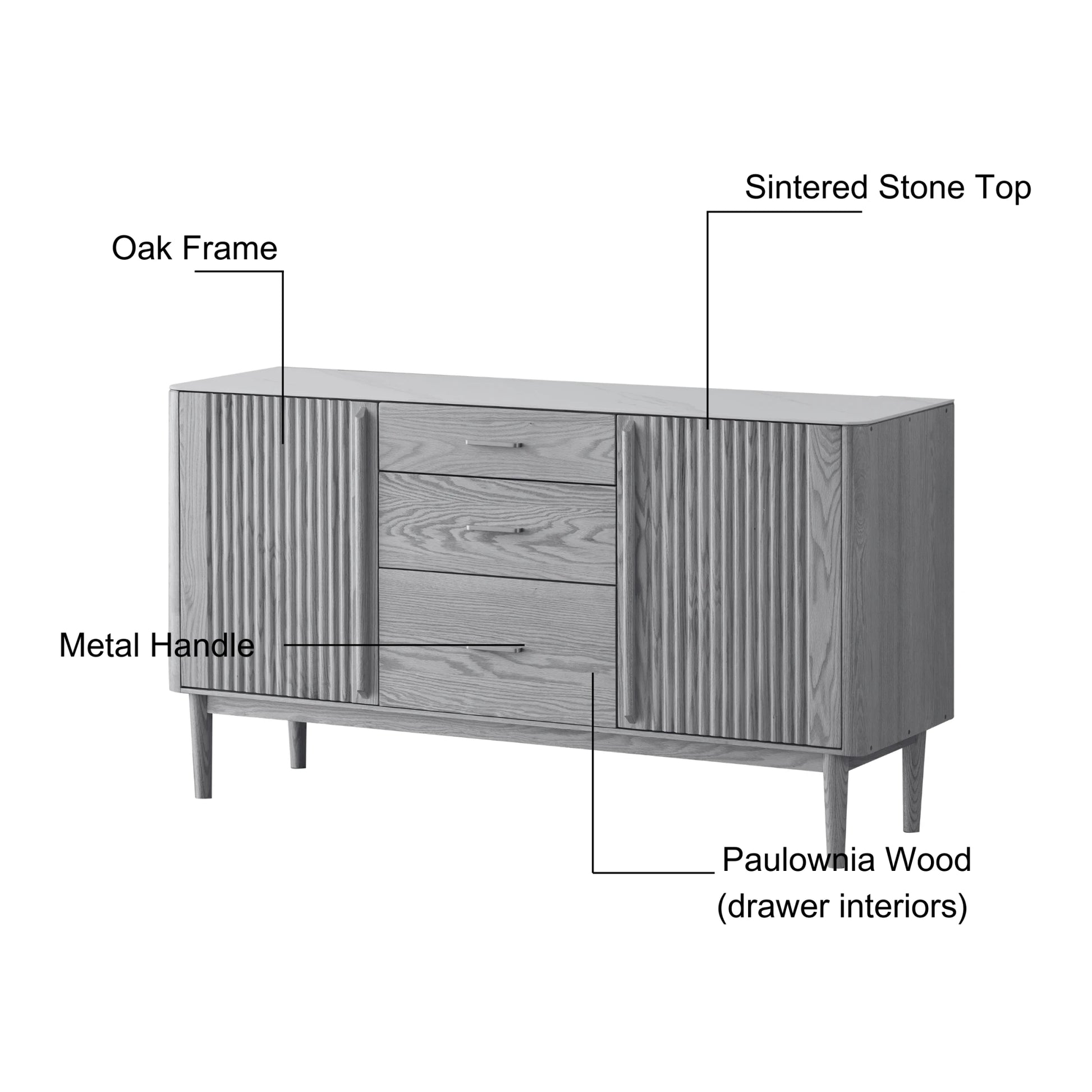 Solidwood Santa Rosa Sideboard with Sintered Stone Top, 120x42x81cm, Dark Wood