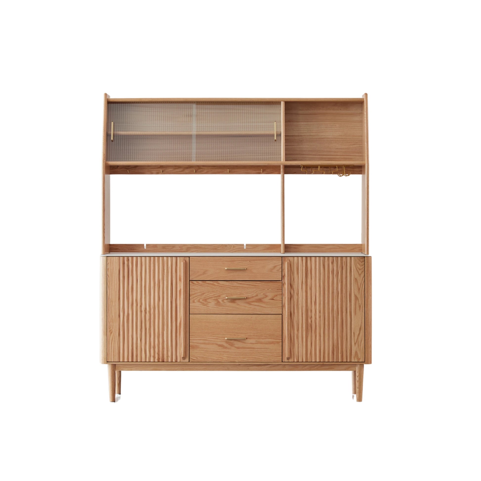 Solidwood Santa Rosa Sideboard with Sintered Stone Top & Hutch, 150x42x172cm, Natural Wood