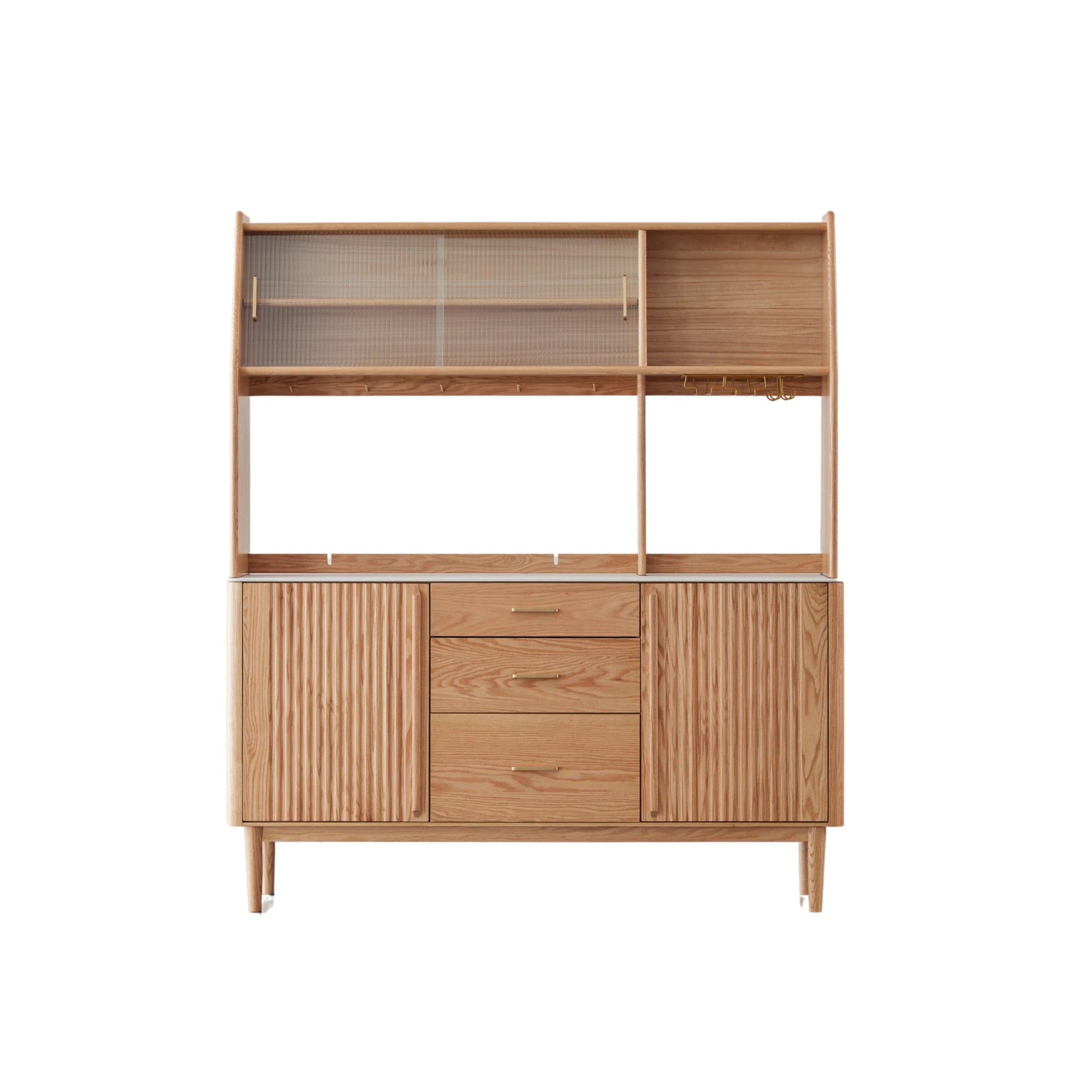 Solidwood Santa Rosa Sideboard with Sintered Stone Top & Hutch, 150x42x172cm, Natural Wood