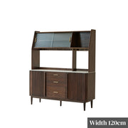 Solidwood Santa Rosa Sideboard with Sintered Stone Top & Hutch, 120x42x172cm, Dark Wood
